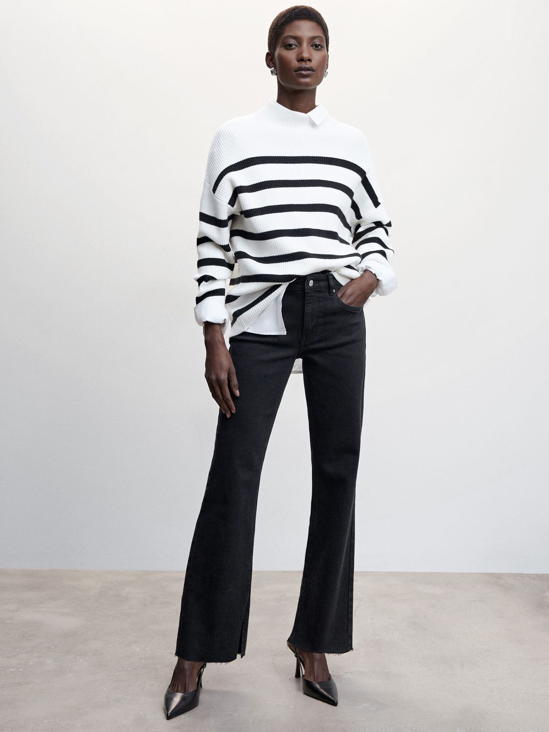 Mango Ellie Mid Rise Straight Jeans, Black at John Lewis & Partners