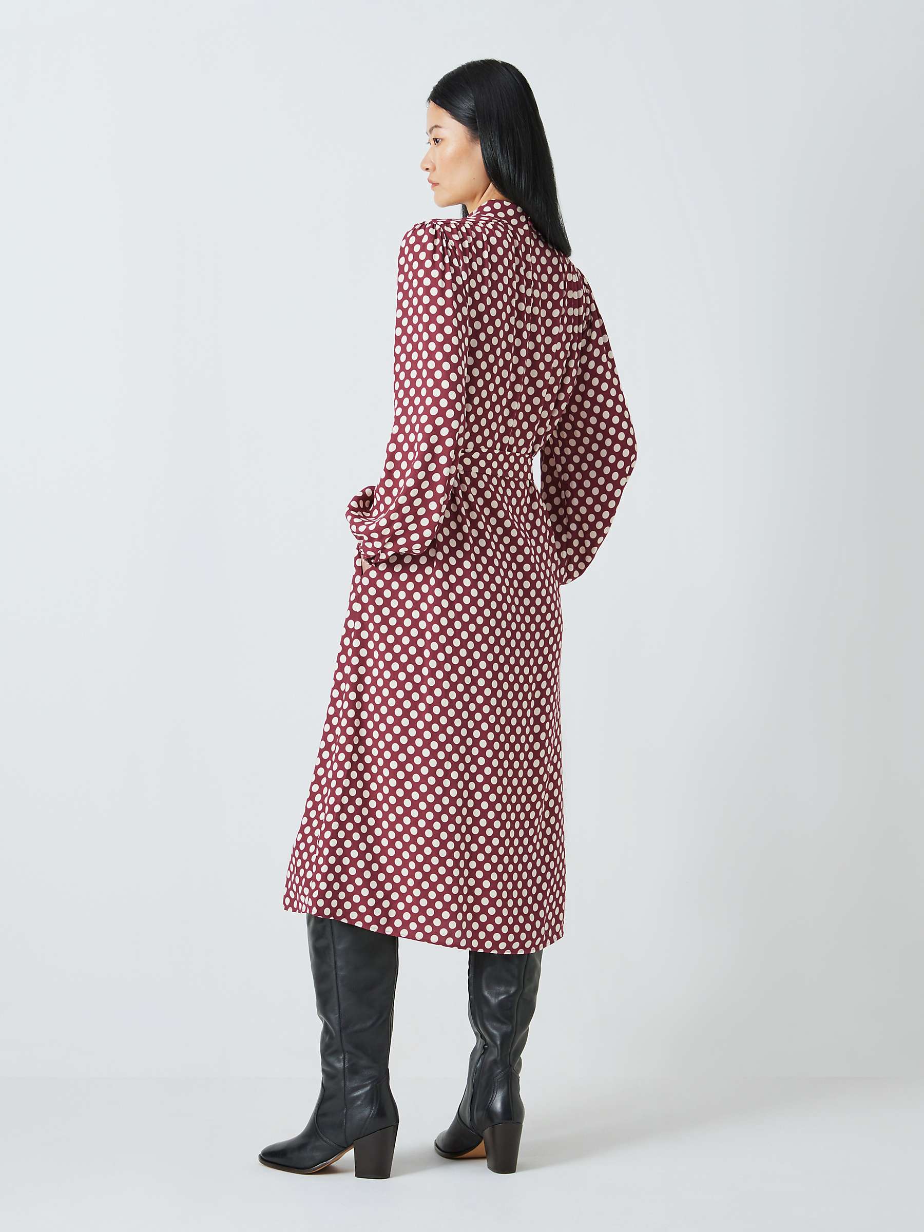Buy John Lewis High Neck Spot Print Satin Midi Dress, Wine/Multi Online at johnlewis.com