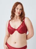 AND/OR Wren Lace Underwired Plunge Bra, B-F Cup Sizes, Lipstick Red