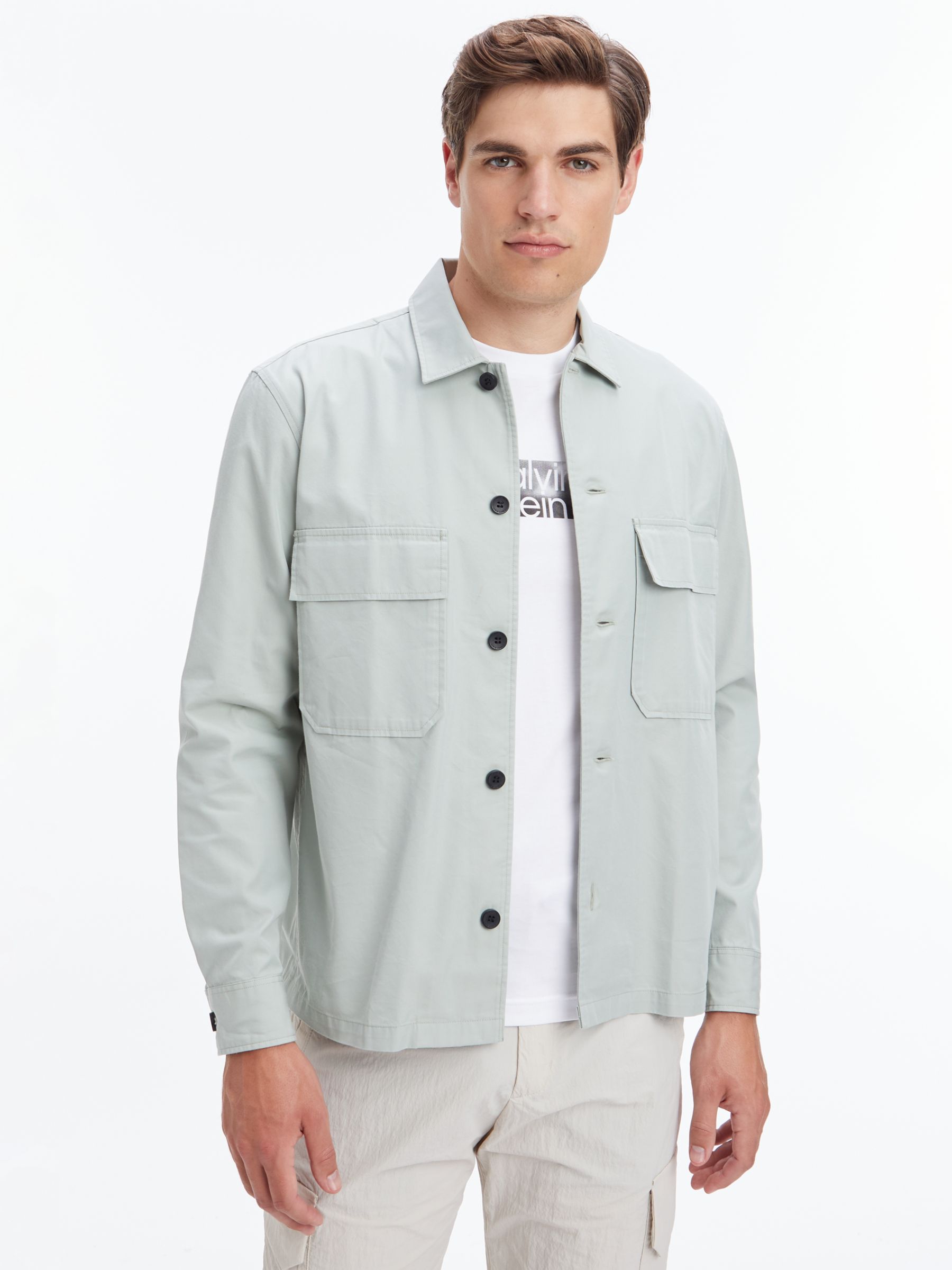 Calvin Klein Utility Overshirt, Platinum Mist at John Lewis & Partners