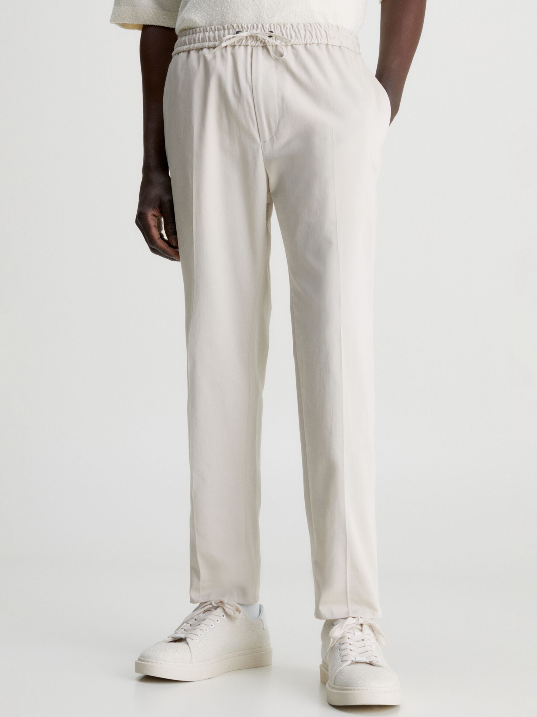 Calvin Klein Stretch Sateen Jogger Trousers, Stony Beige at John Lewis ...
