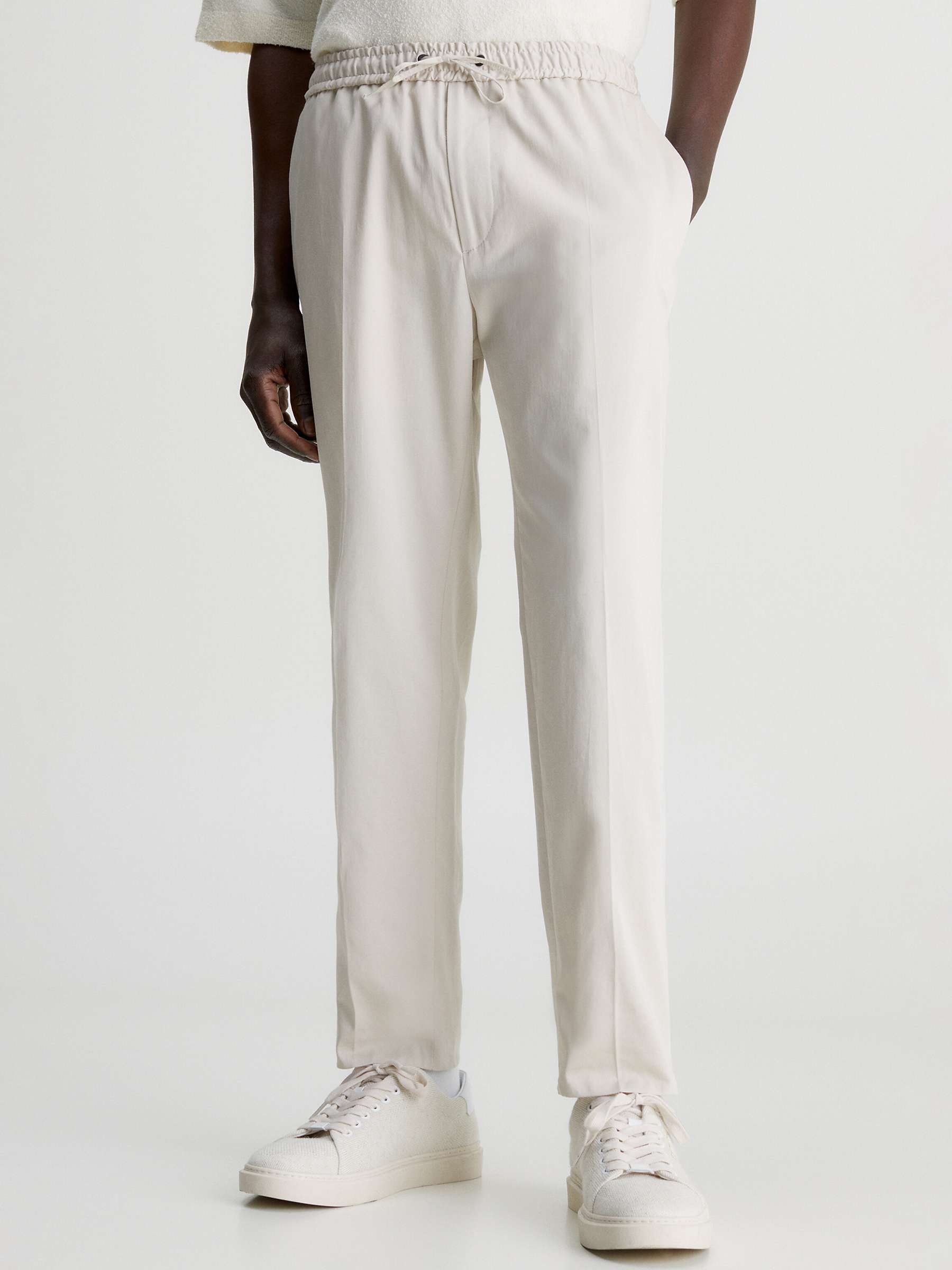 Buy Calvin Klein Stretch Sateen Jogger Trousers, Stony Beige Online at johnlewis.com