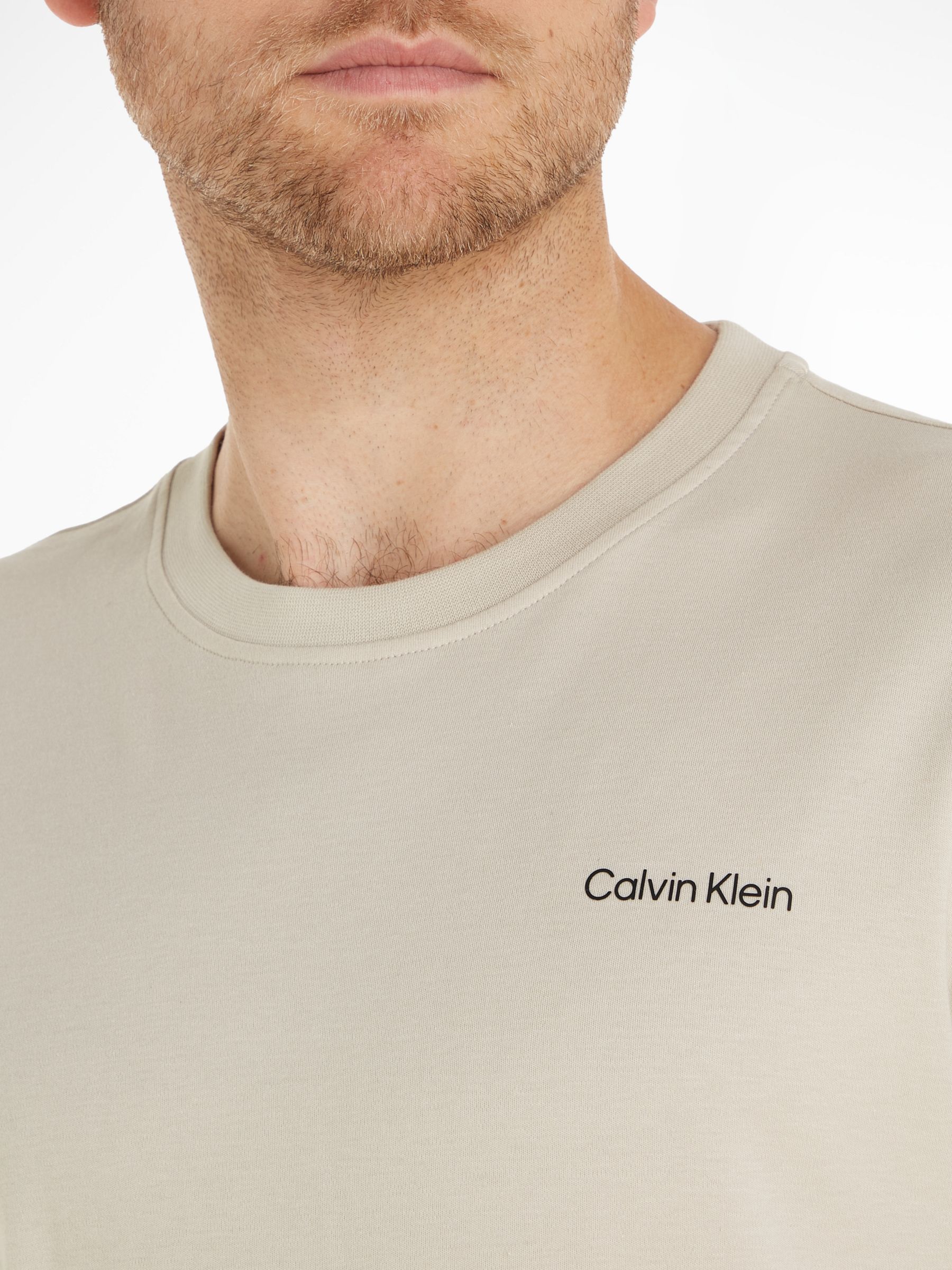 Calvin Klein Micro Interlock Logo T-Shirt, Stony Beige, XS