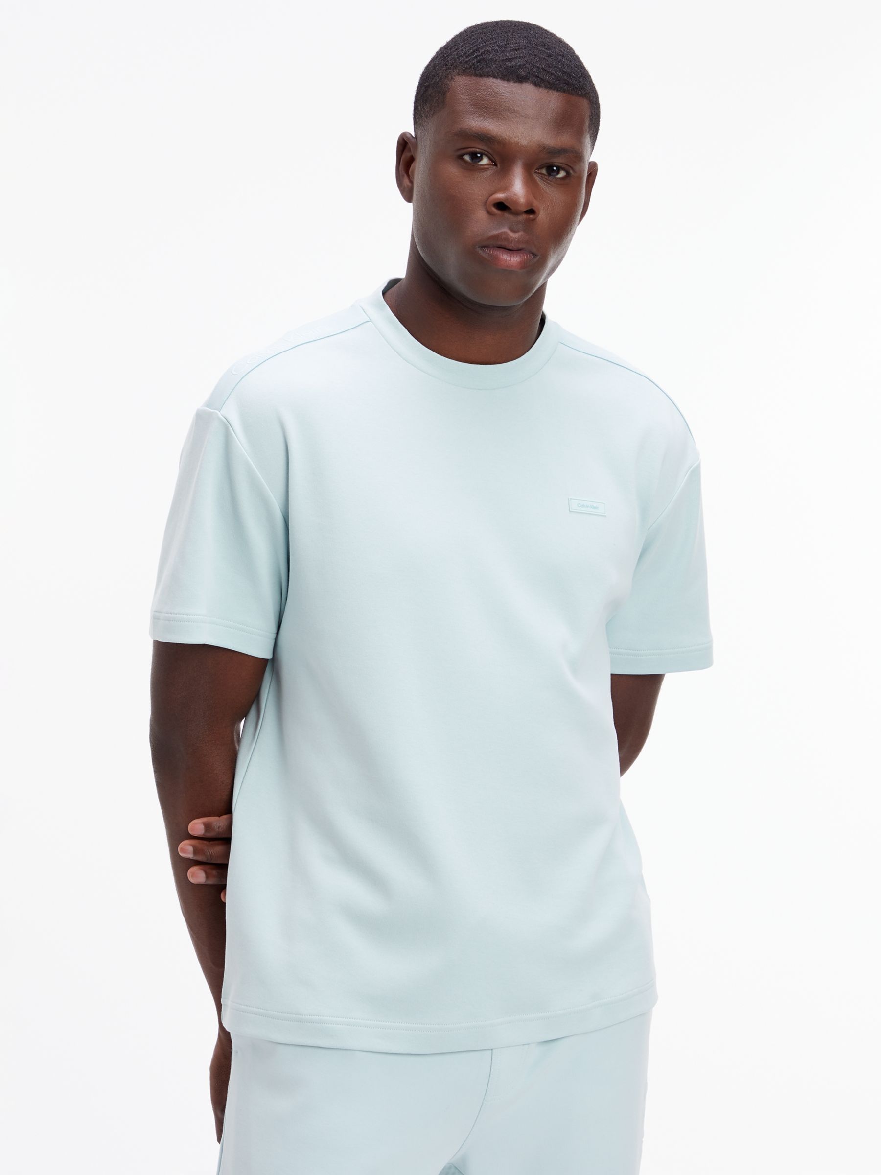 Calvin Klein Logo Tape T-Shirt, Ghost Glacier at John Lewis & Partners