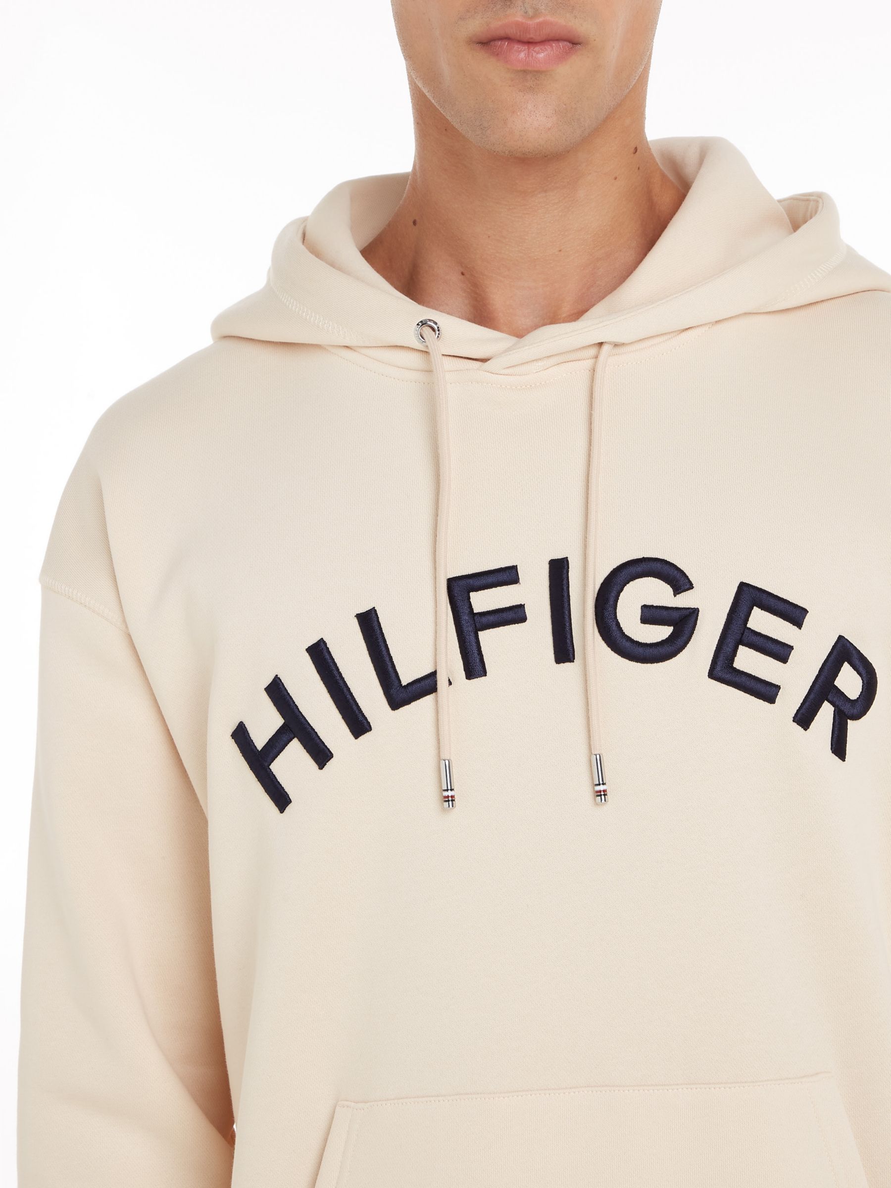 Tommy Hilfiger Arched Logo Hoodie, Tuscan Beige at John Lewis & Partners