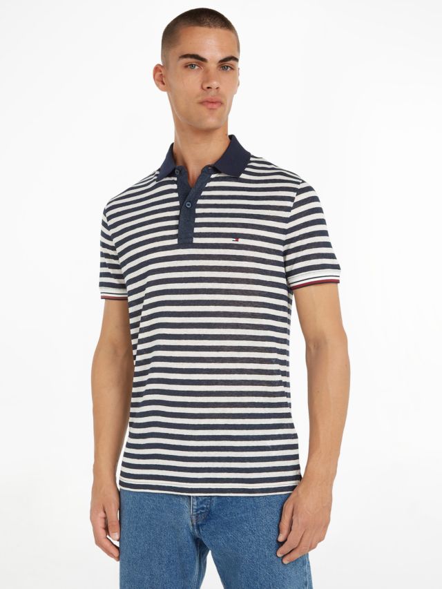 Tommy Hilfiger Breton Stripe Linen Sky/White, Shirt, Polo Desert XS