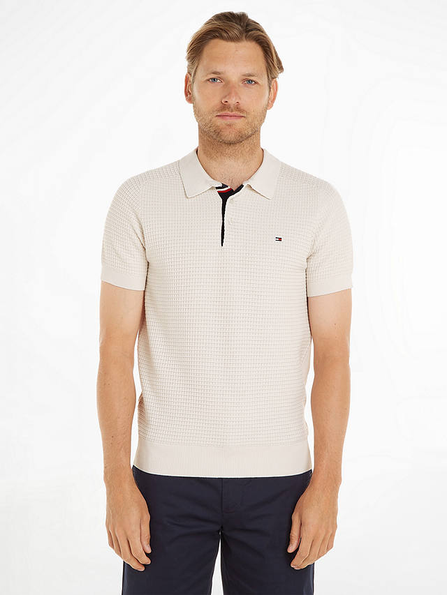 Tommy Hilfiger Textured Organic Cotton Spring Polo Shirt, Weathered White