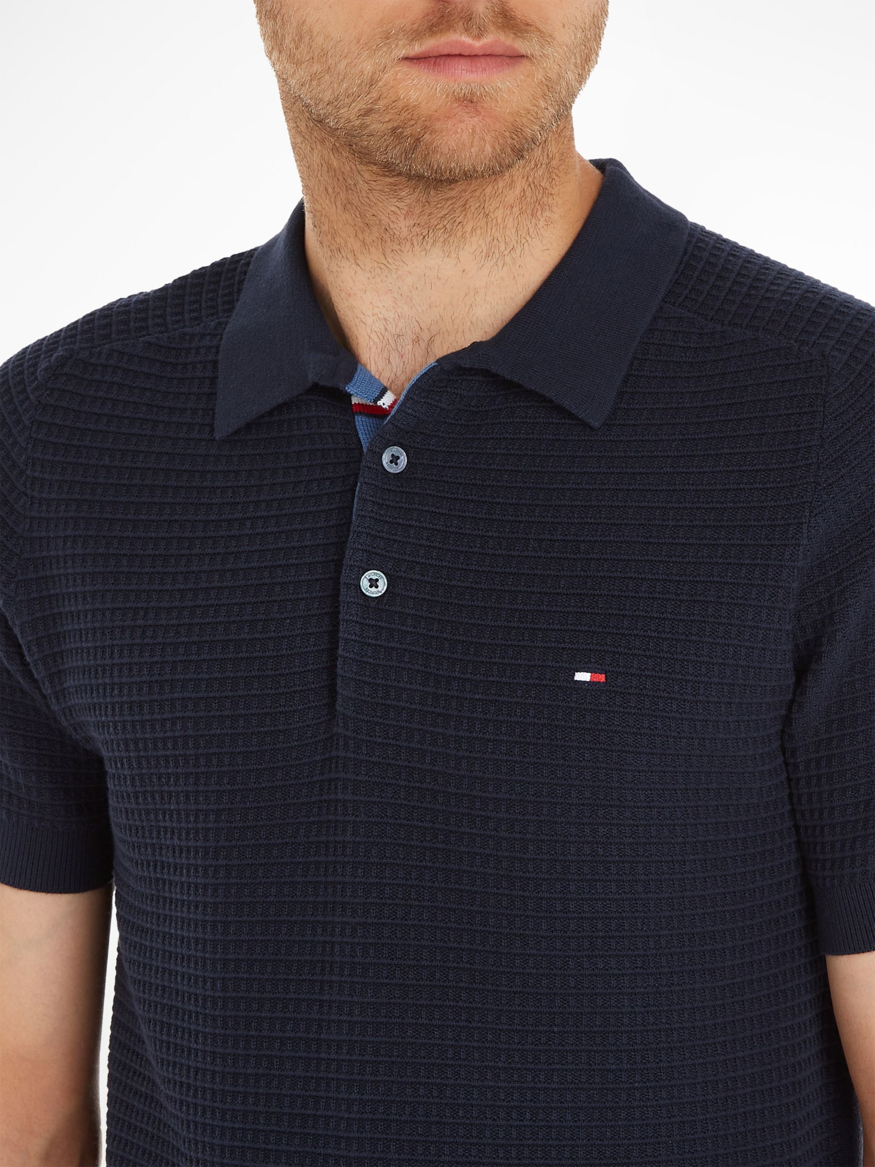 Tommy Hilfiger Textured Organic Cotton Spring Polo Shirt, Desert Sky at ...