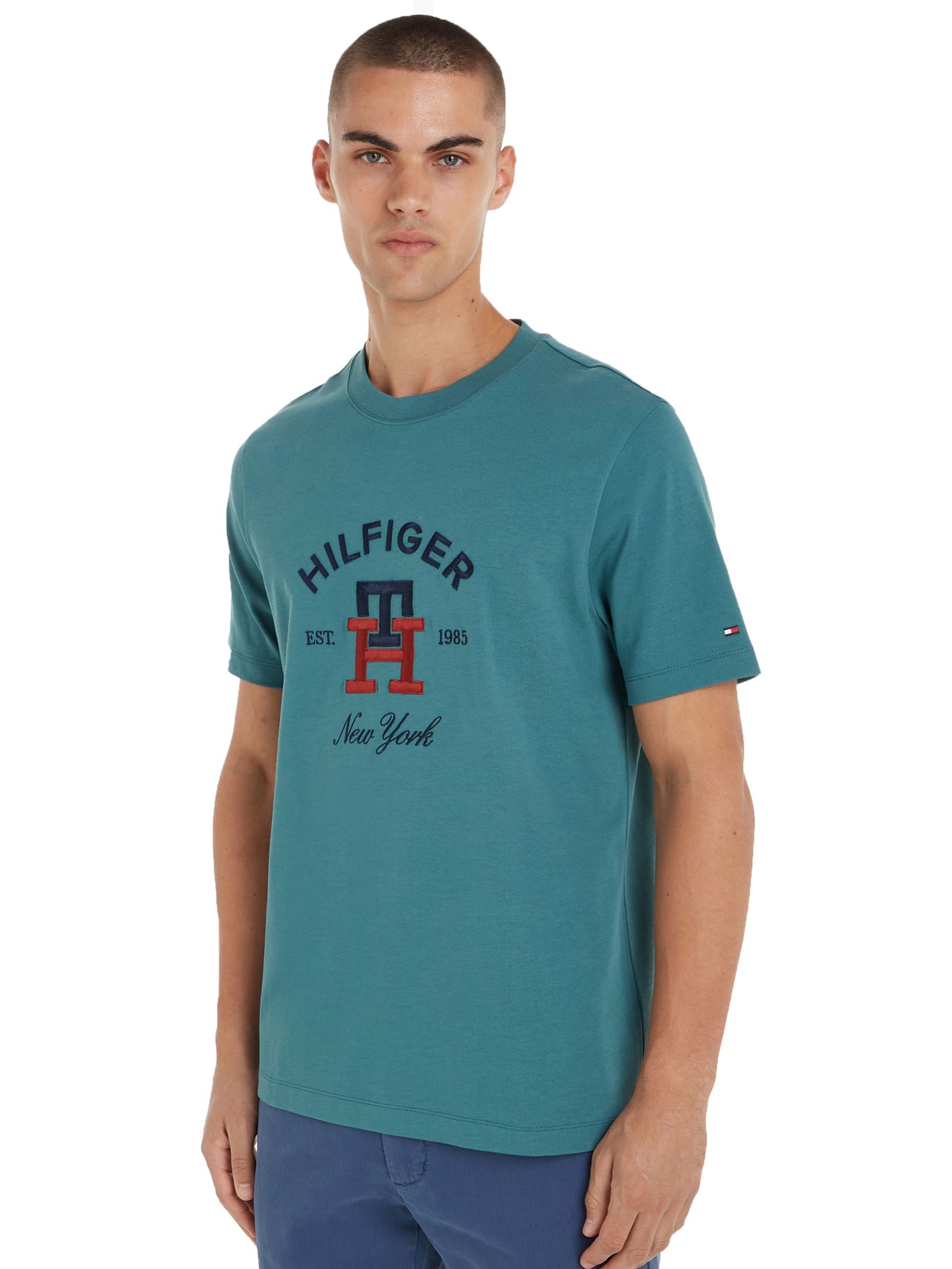 Tommy Hilfiger Curved Monogram Cotton T-shirt, Frosted Green at John ...