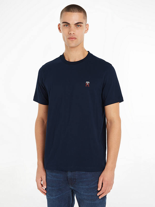 Tommy Hilfiger Essential Monogram Logo Crew Neck T-Shirt, Desert Sky at ...