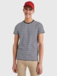 Tommy Hilfiger Stretch Slim Fit Stripe T-Shirt, Desert Sky/White