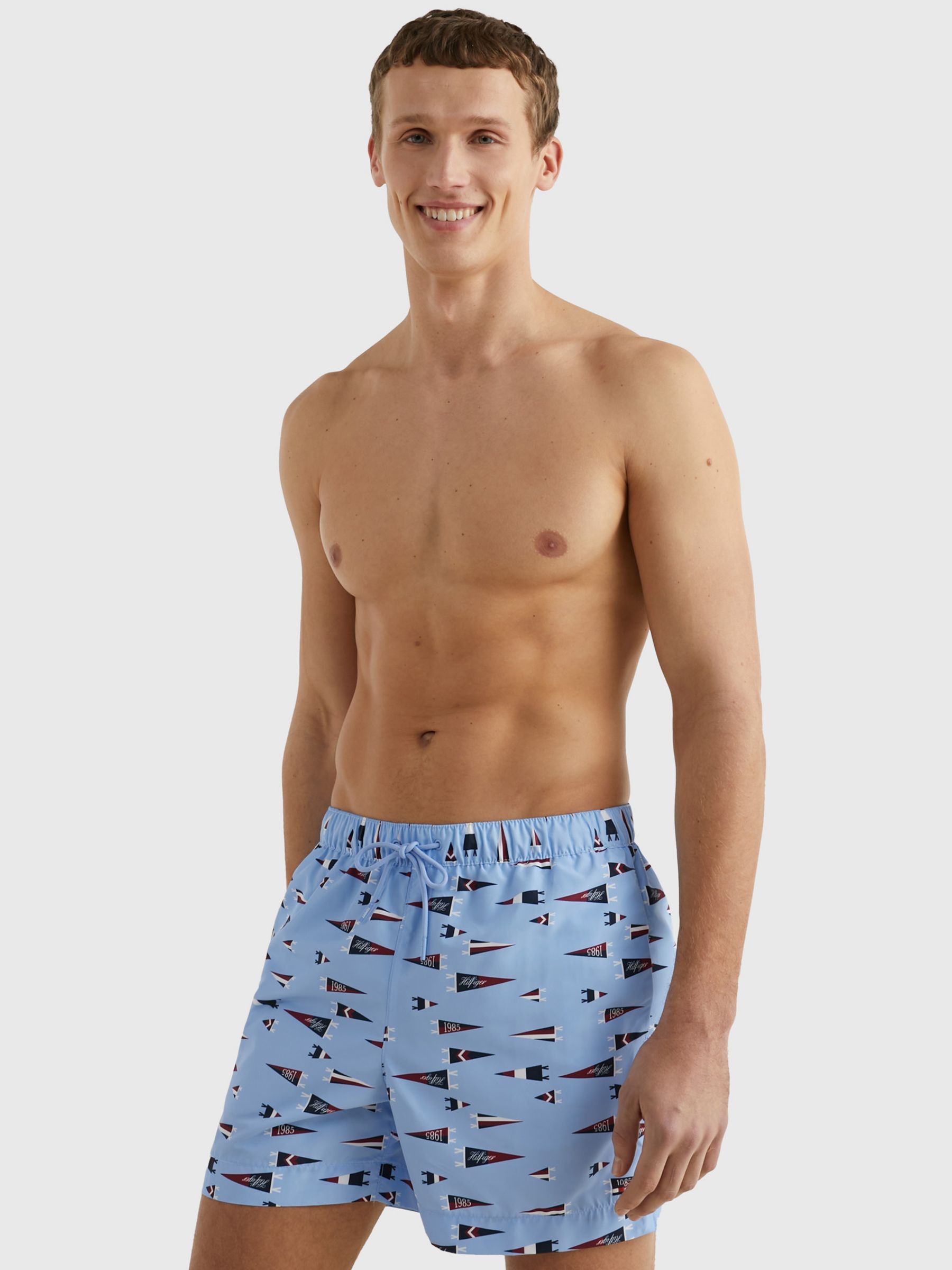 Tommy Hilfiger Recycled Poly Logo Graphic Swim Shorts, Msw Monogram Beige  at John Lewis & Partners