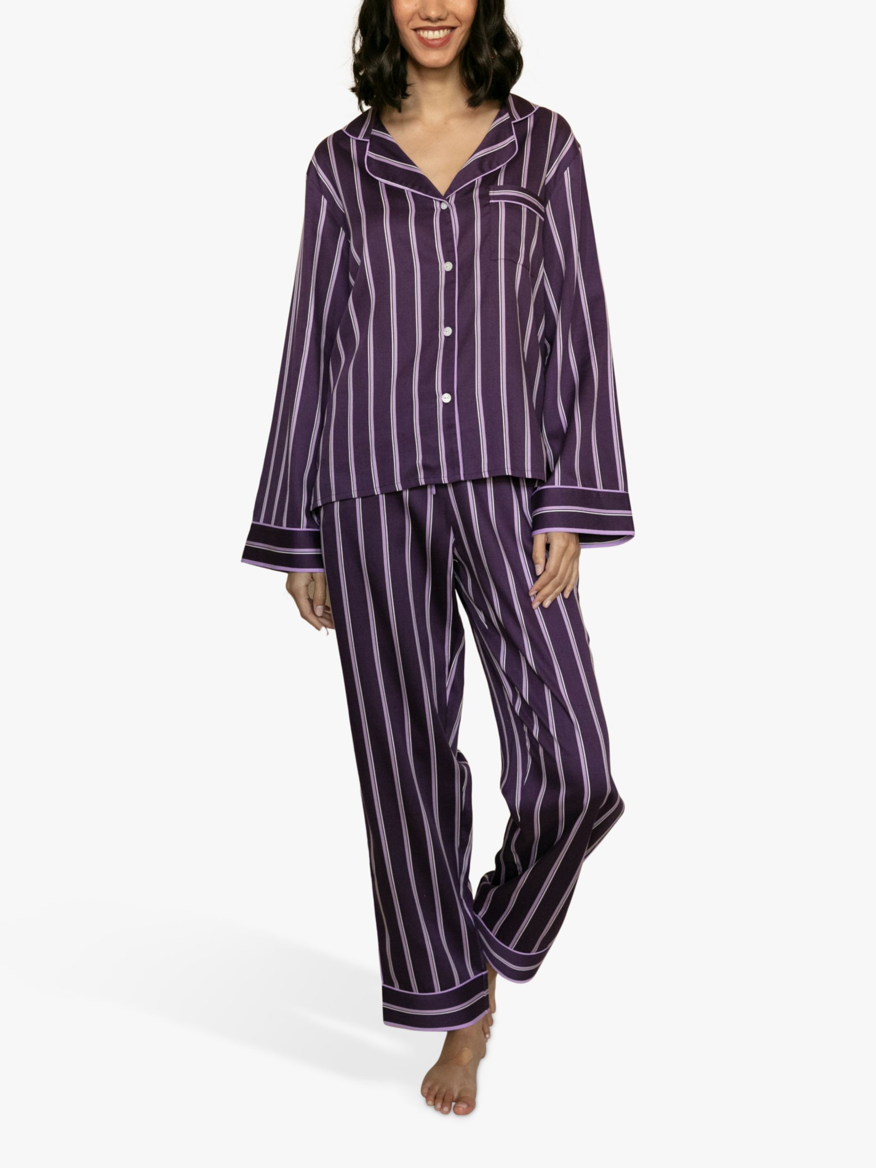 Fable & Eve Stripe Print Pyjama Set, Purple, 8