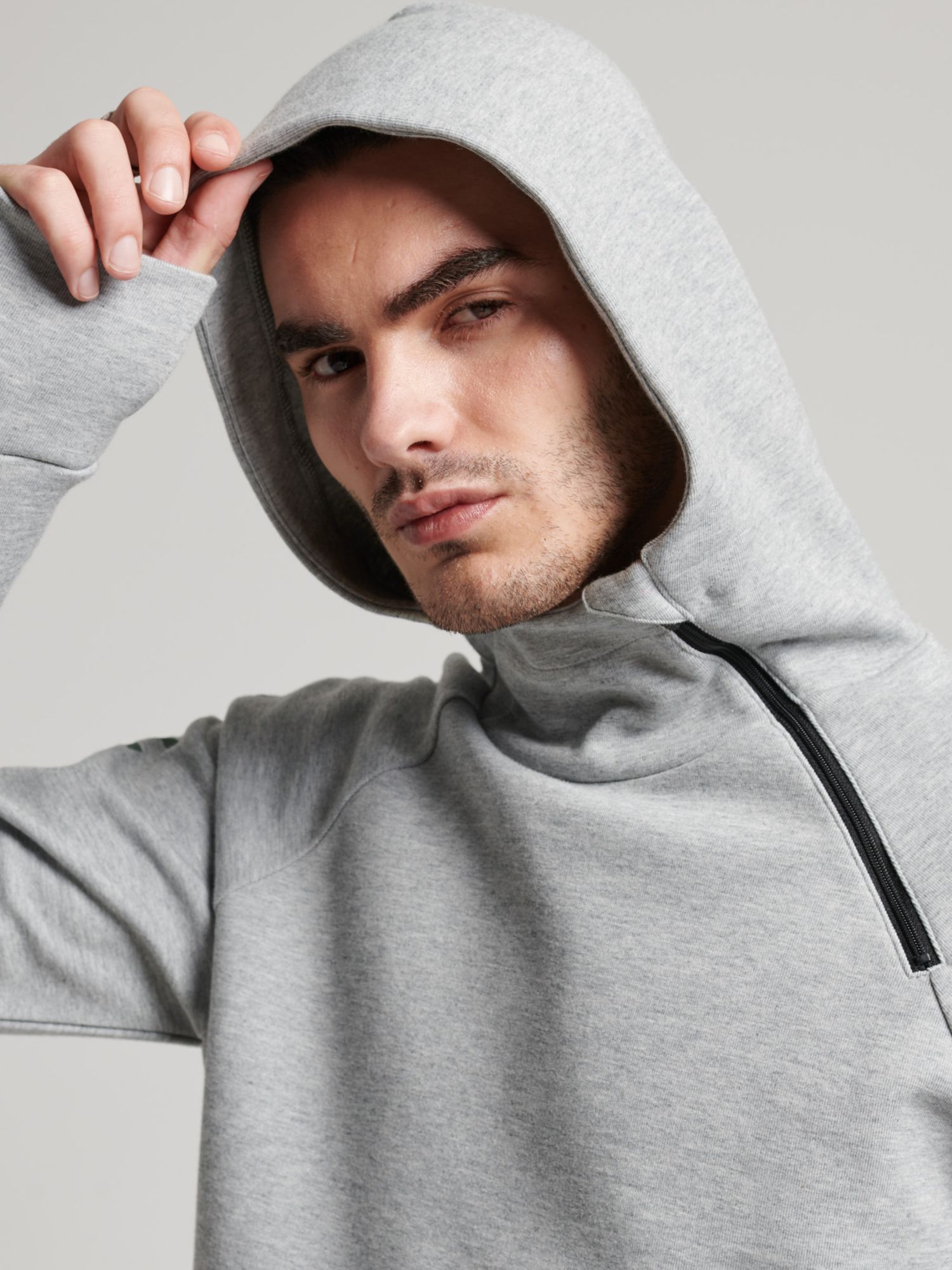 Superdry Gymtech Hoodie, Grey Marl at John Lewis & Partners