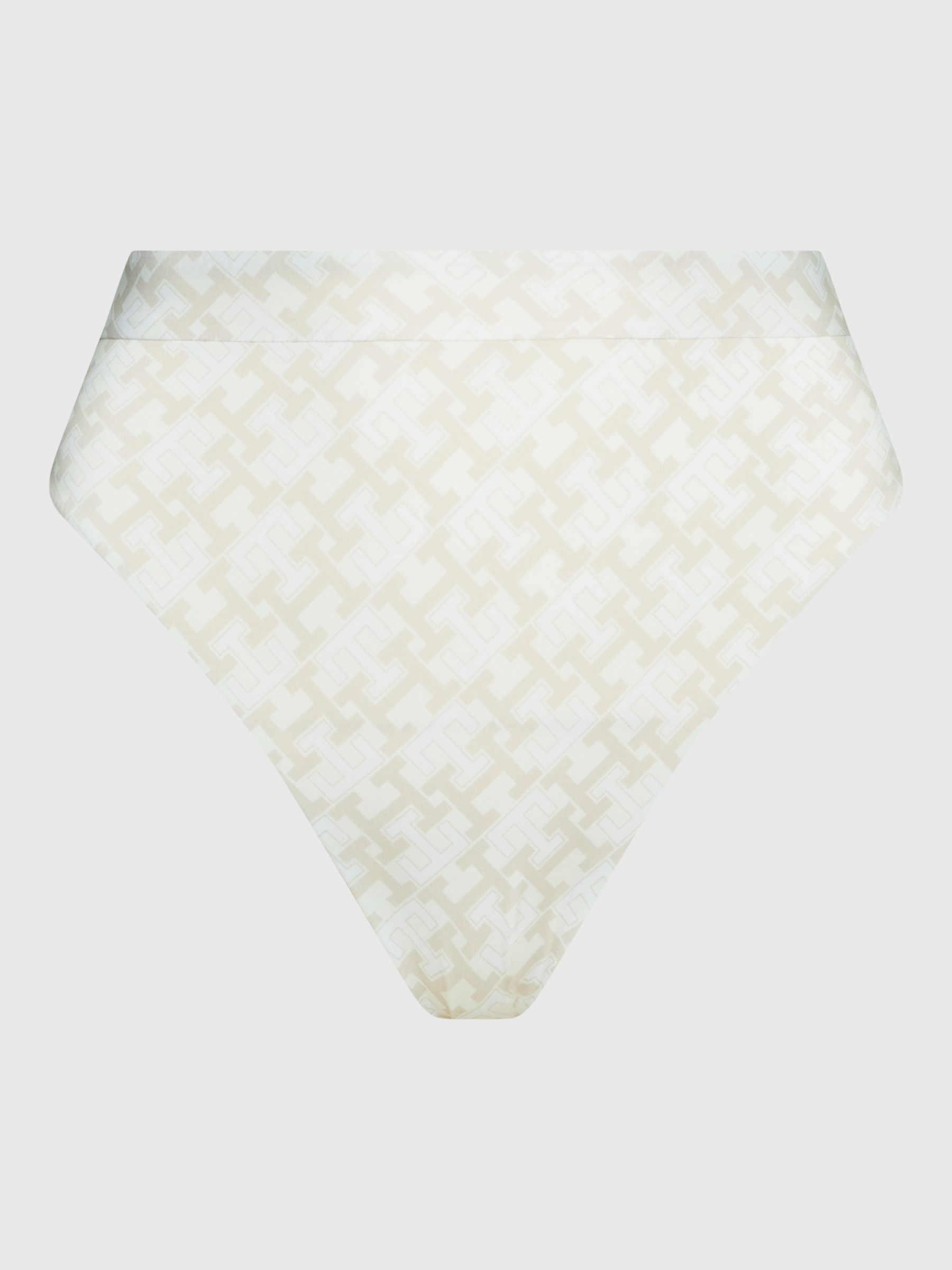 Tommy Hilfiger TH Monogram High Leg Bikini Bottoms, White, XS