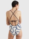 Tommy Hilfiger Rope Print Cross Back Swimsuit, White/Blue, White/Blue
