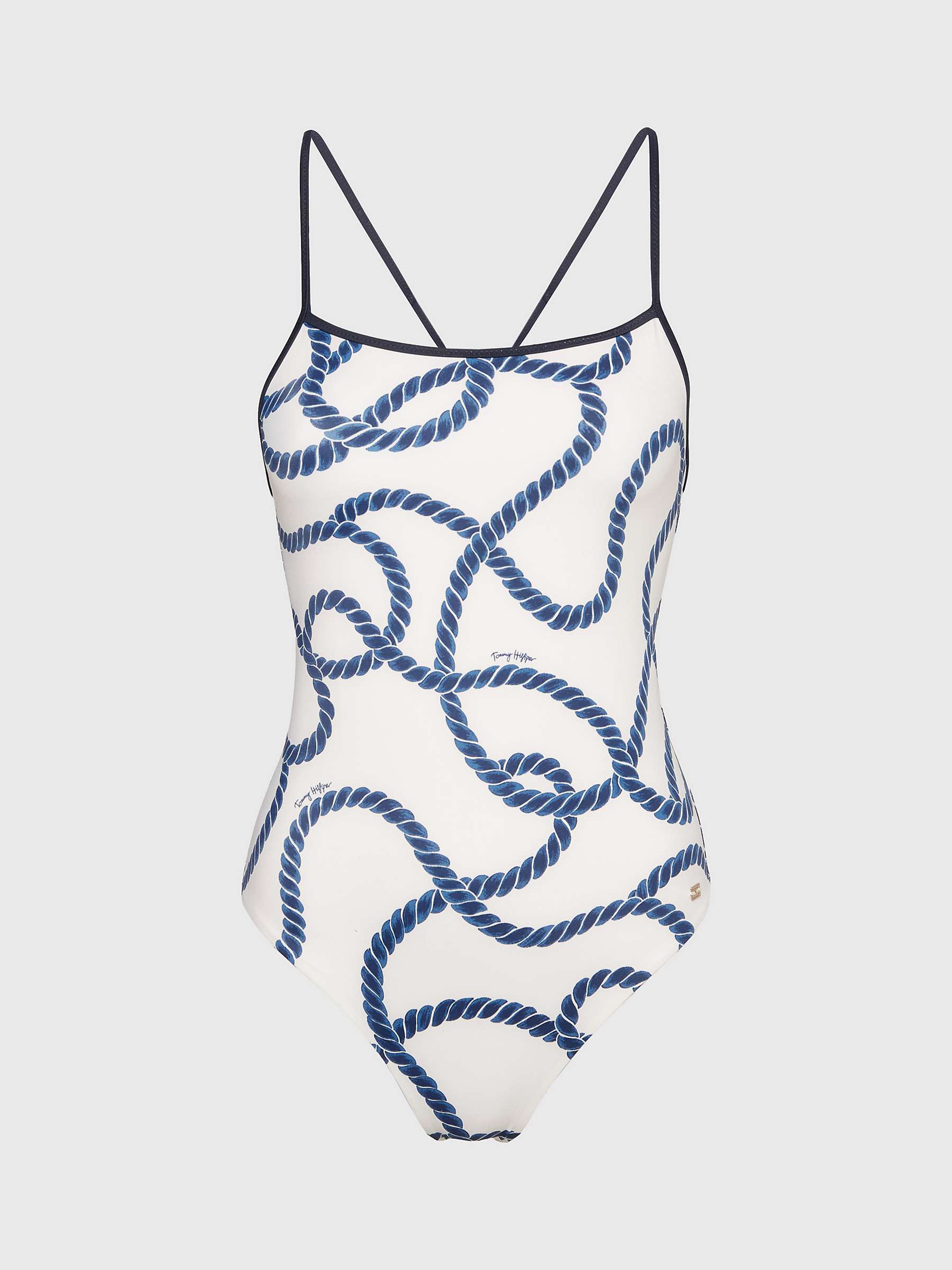 Tommy Hilfiger Rope Print Cross Back Swimsuit, White/Blue at John Lewis ...