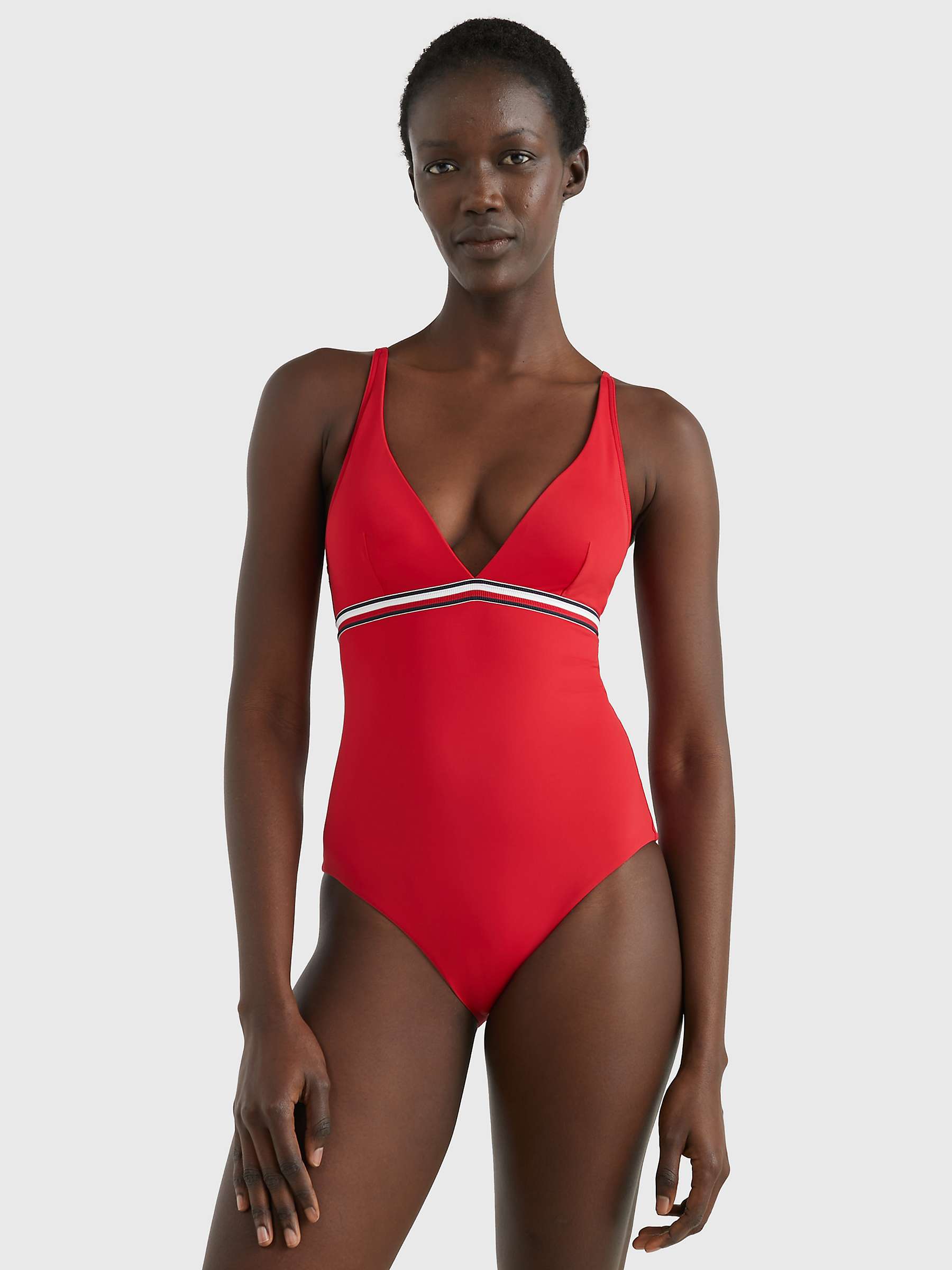 Buy Tommy Hilfiger Plunge Swimsuit, Red Online at johnlewis.com