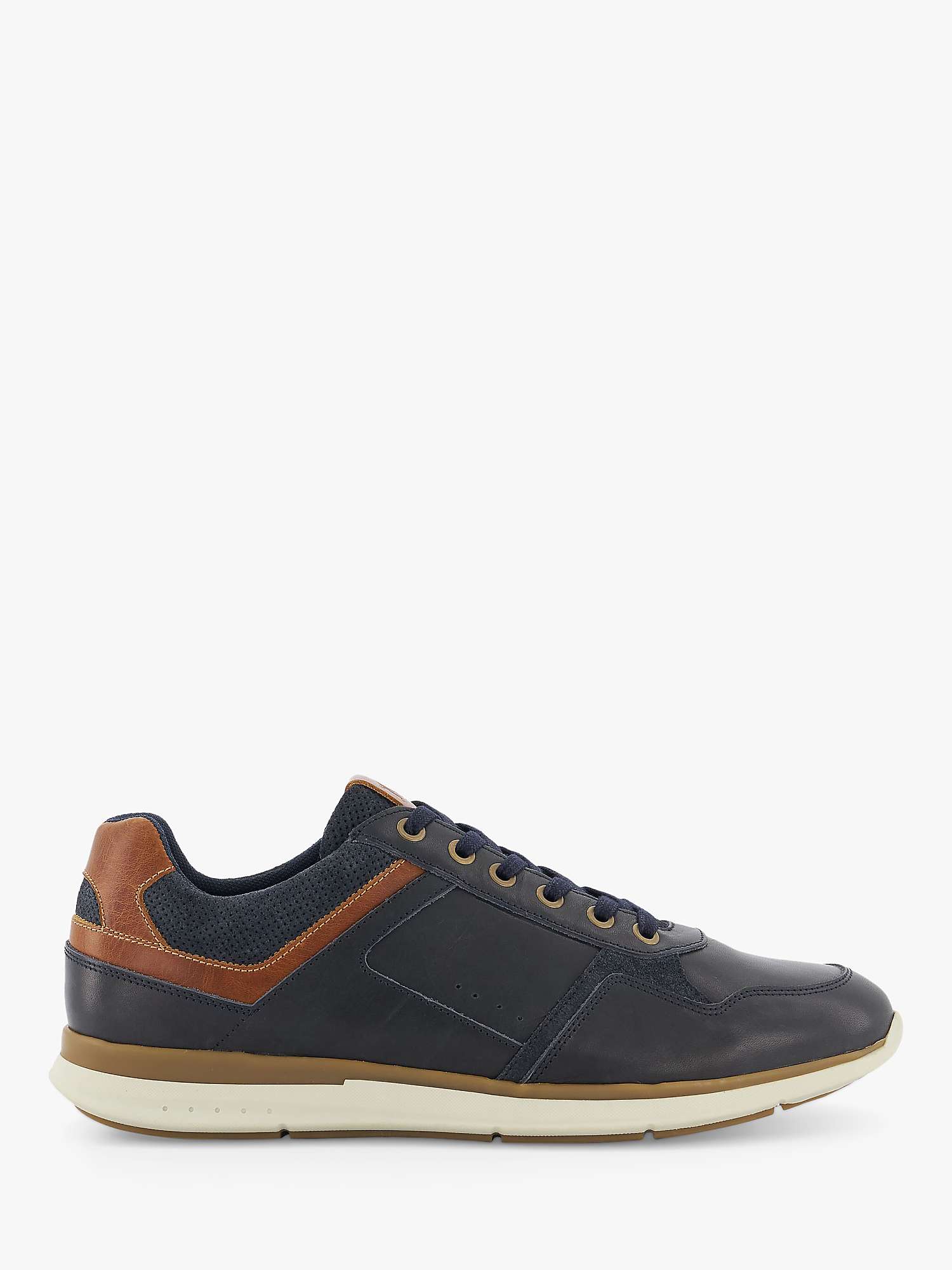 Dune Trended Leather Lace Up Trainers, Navy at John Lewis & Partners