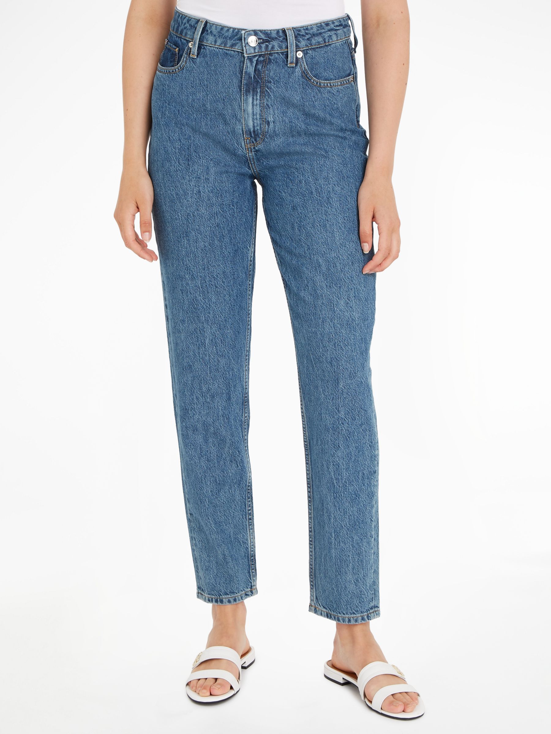 Tommy Hilfiger Tapered High Waist Jeans, Blue at John Lewis & Partners