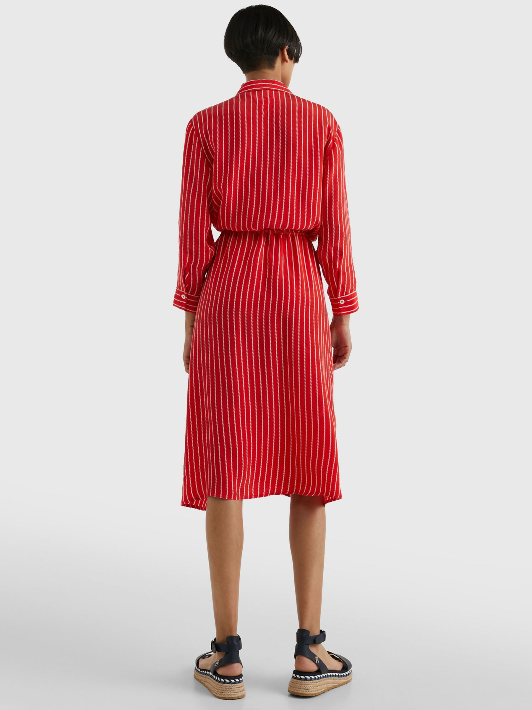 Tommy Hilfiger Midi Stripe Shirt Dress, Red, 4