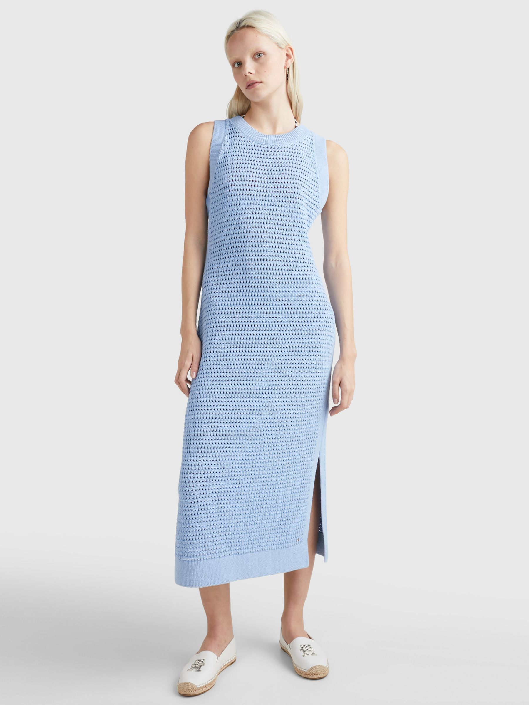 Tommy Hilfiger Tank Knit Midi Linen Blend Dress, Vessel Blue, XS