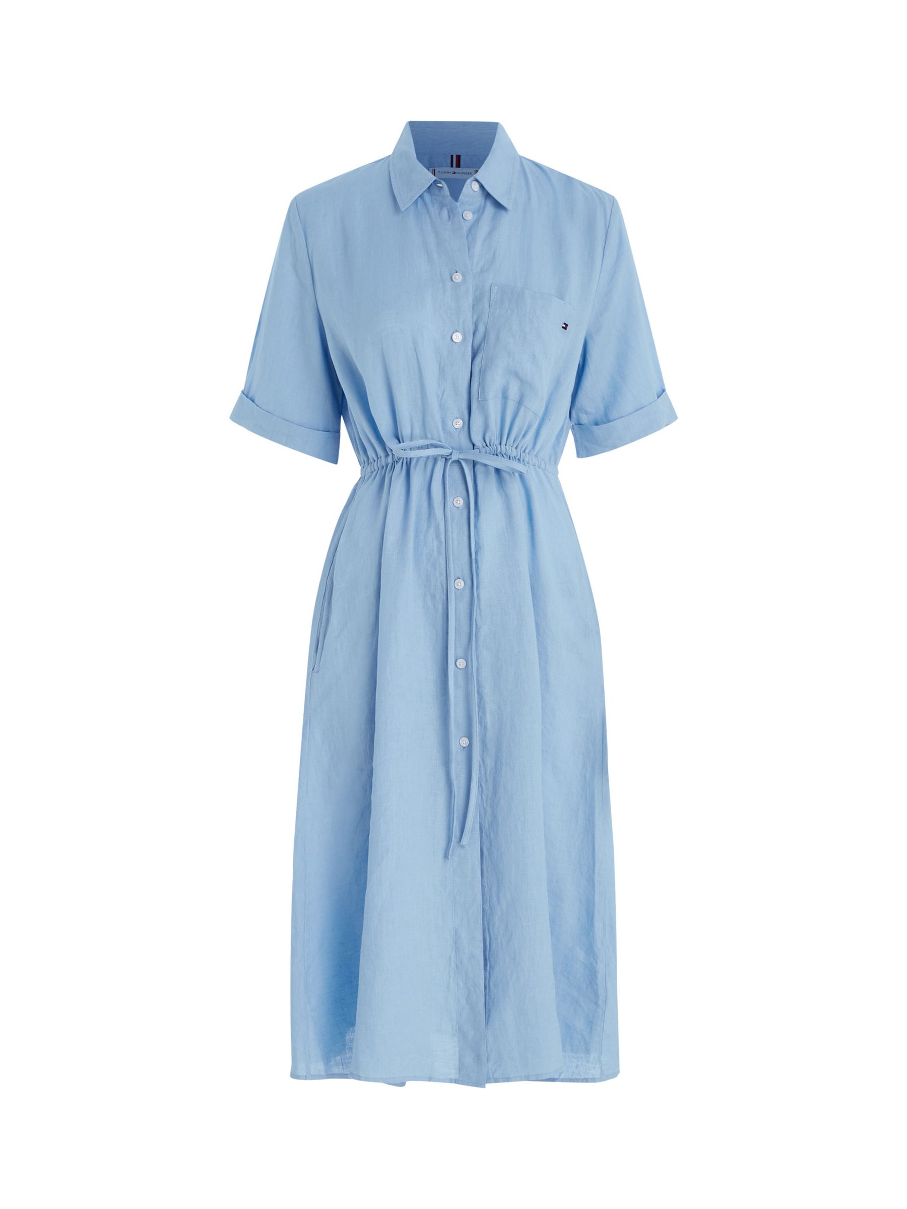 Tommy Hilfiger Shirt Elbow Length Sleeve Linen Dress, Vessel Blue, 4