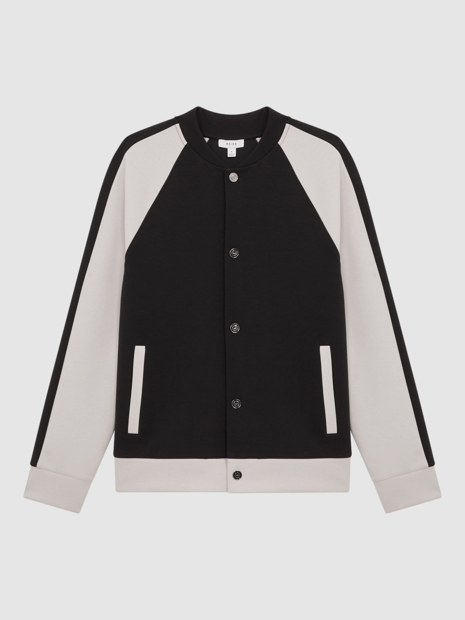 Reiss Giles Long Sleeve Interlock Colour Jersey Top, Navy/Ecru
