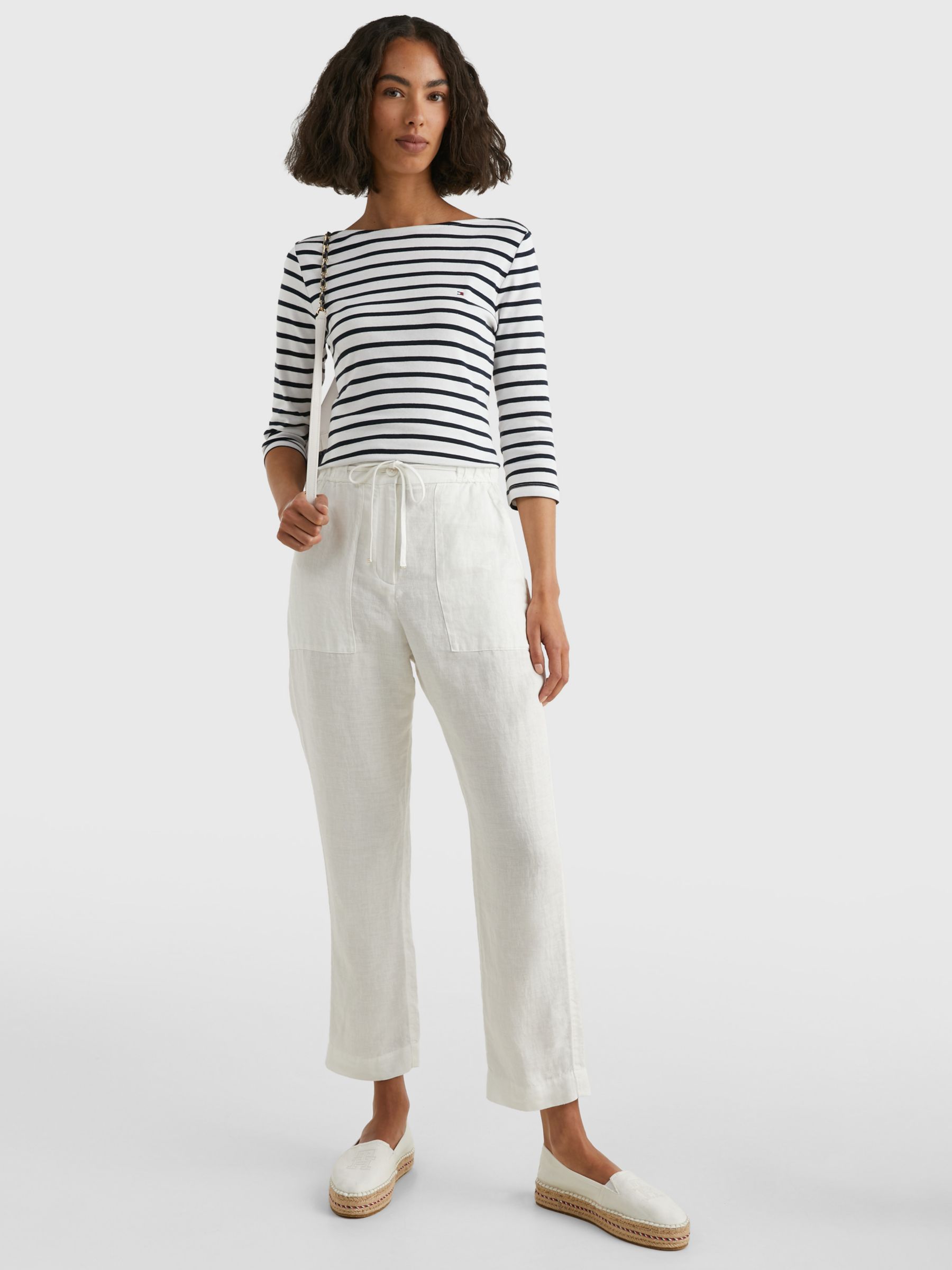 Tommy Hilfiger Linen Pull On Trousers, Ecru at John Lewis & Partners