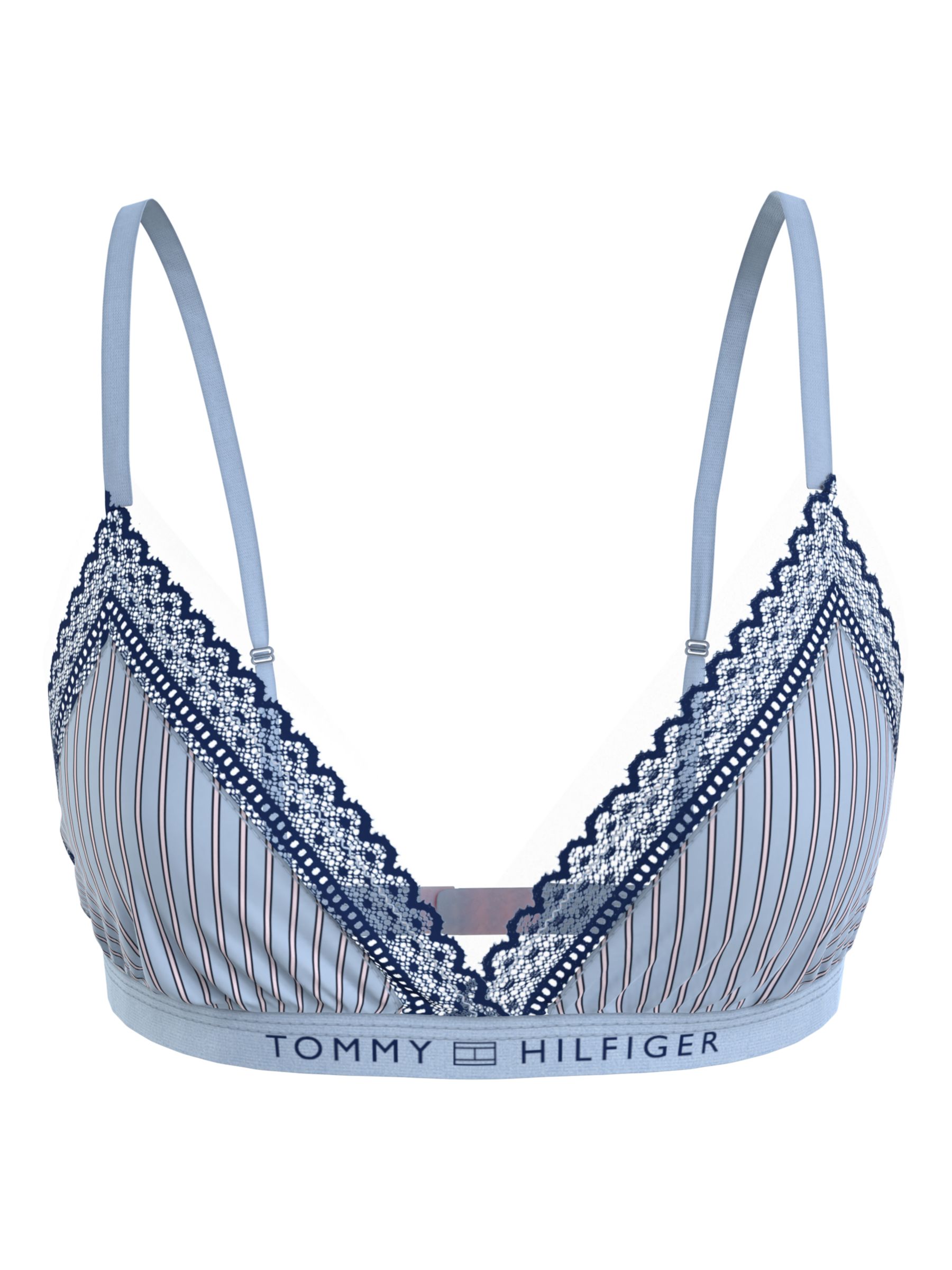 Tommy Hilfiger Lace Trim Tonal Logo Unlined Bra, Nola Stripe Blue, XS