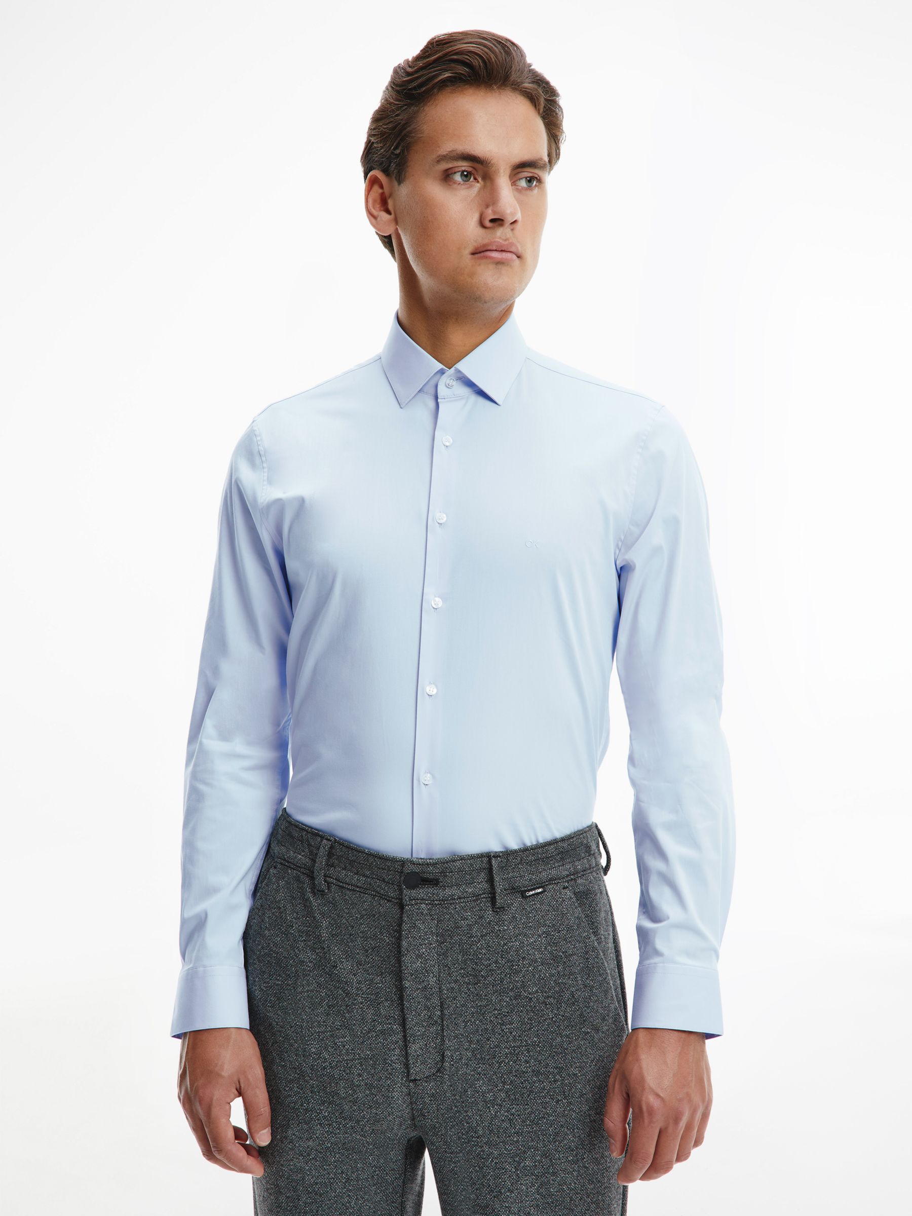 Calvin Klein Cotton Poplin Slim Fit Shirt, Calm Blue, 38R
