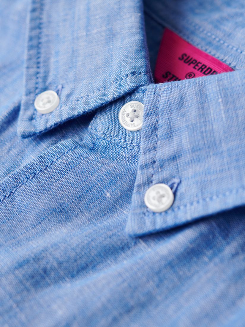 Superdry Studios Linen and Organic Cotton Blend Shirt, Blue Bonnet, S
