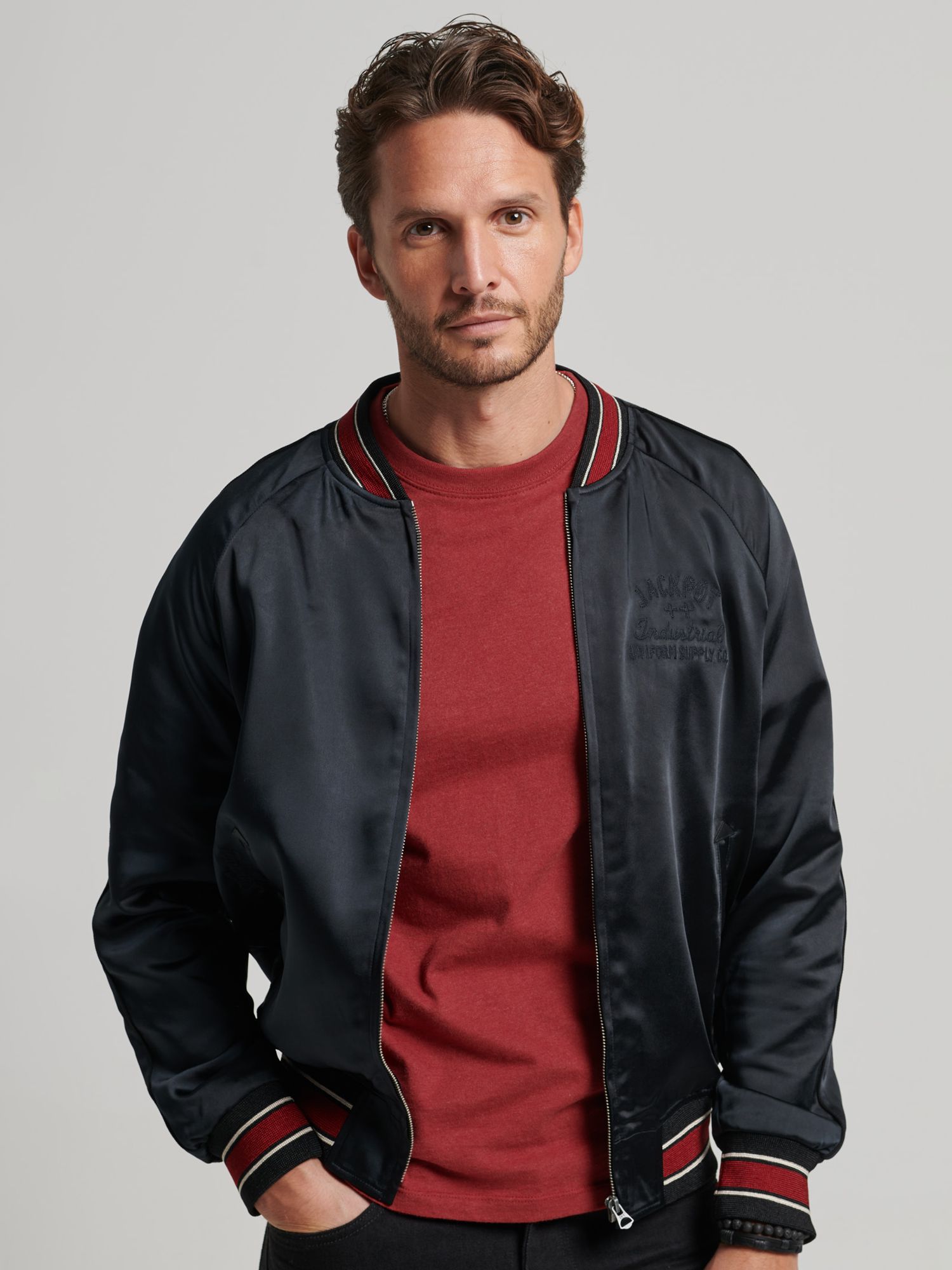 Superdry Sukajan Jacket, Jet Black 2 at John Lewis & Partners