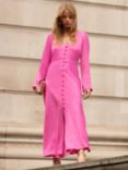 Ro&Zo Lilah Satin Button Front Midi Dress, Pink, Pink