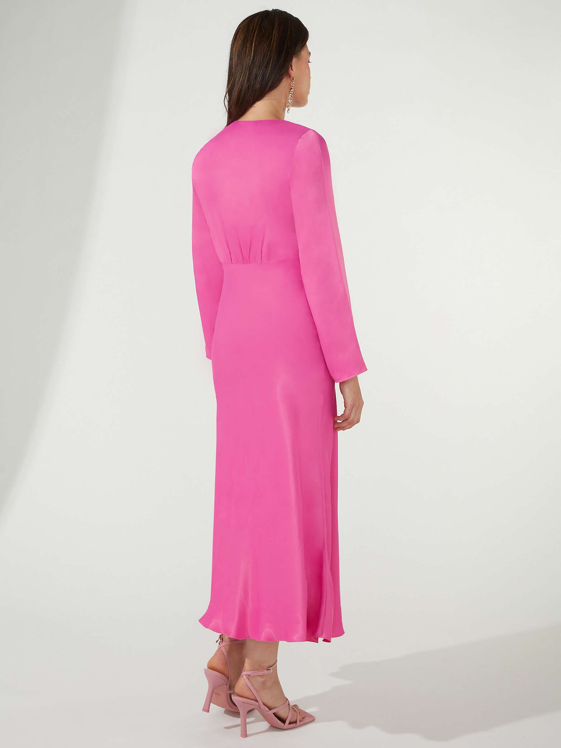 Buy Ro&Zo Lilah Satin Button Front Midi Dress, Pink Online at johnlewis.com