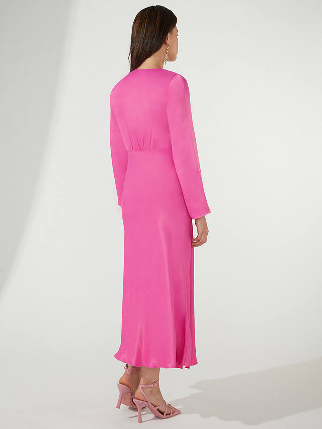 Ro&Zo Lilah Satin Button Front Midi Dress, Pink