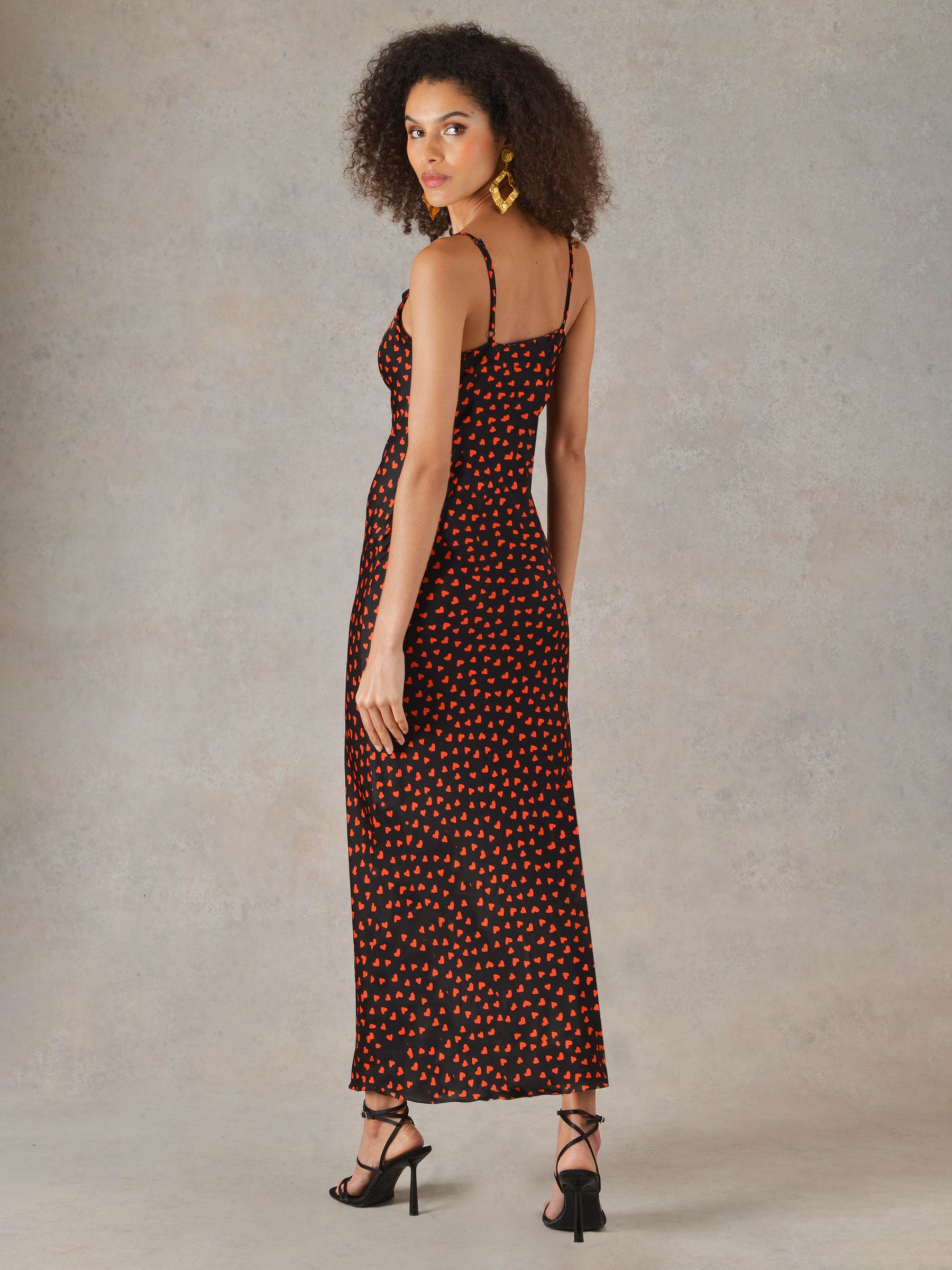 Ro&Zo Heart Print Cami Midi Dress, Black/Red at John Lewis & Partners