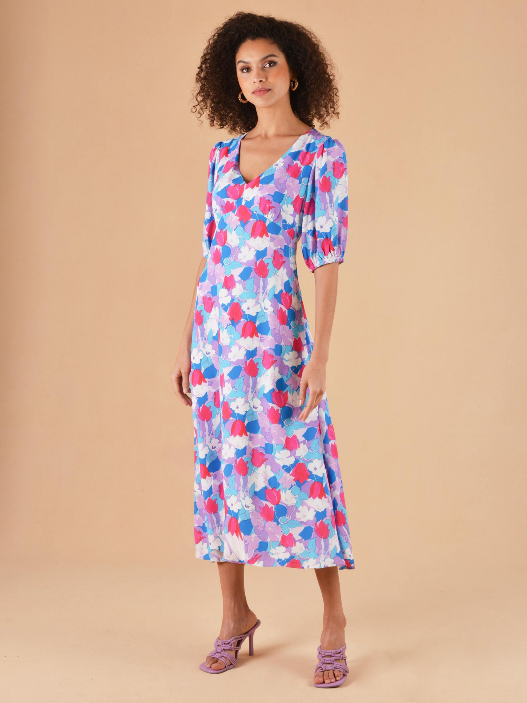 Ro&Zo Tulip Print Midi Dress, Pink/Multi