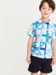 Ted Baker Kids' Afonso Geometric Logo Print Polo Shirt, White/Multi