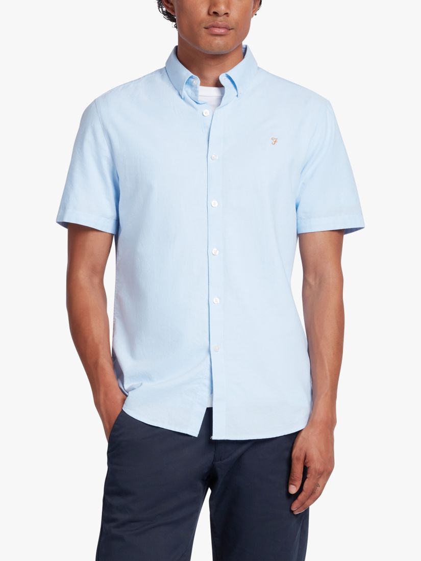 Farah Brewer Slim Fit Organic Cotton Short Sleeve Shirt, 468 Sky Blue, S