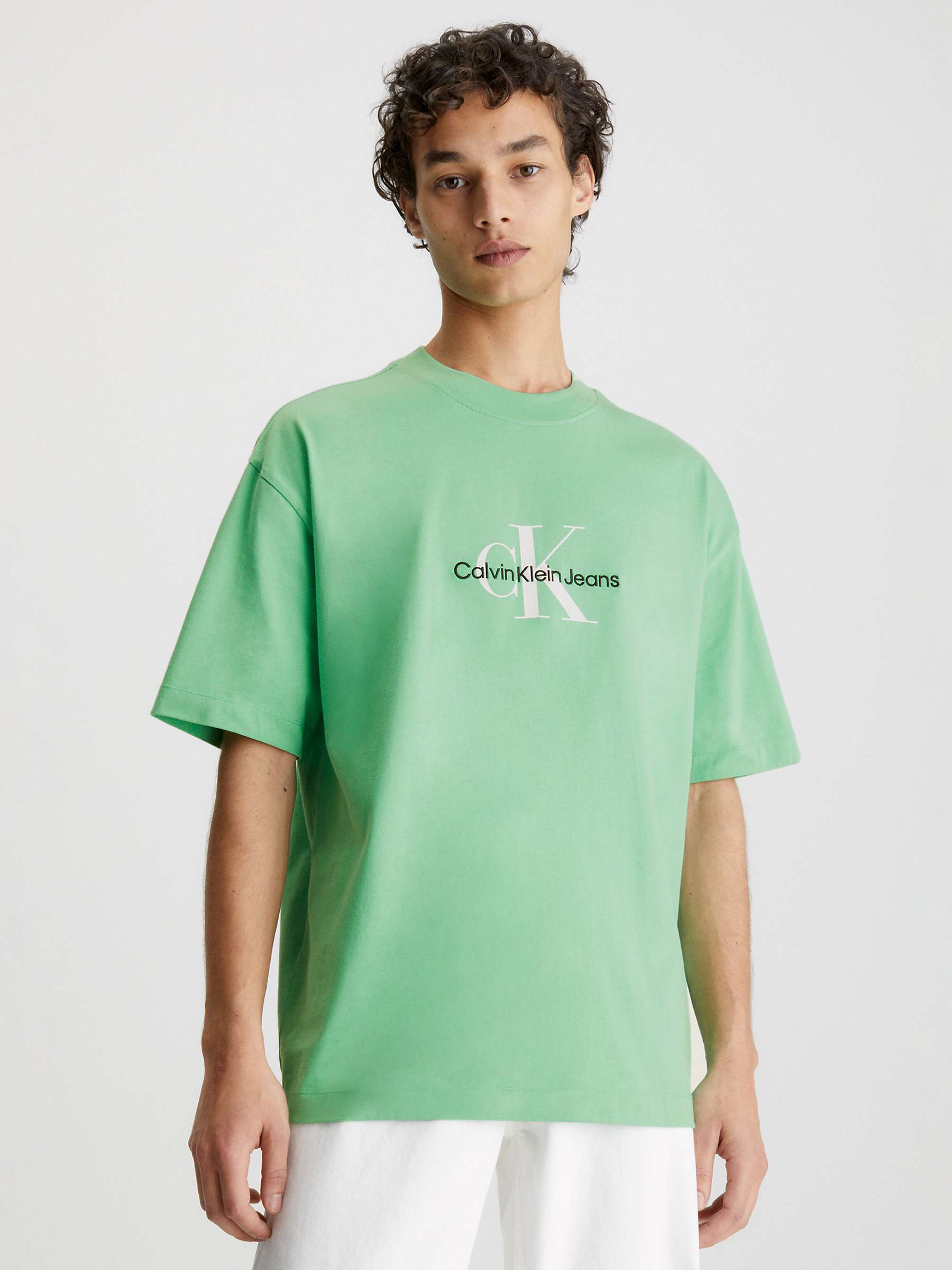 Calvin Klein Monologo Oversized T-Shirt, Green at John Lewis & Partners
