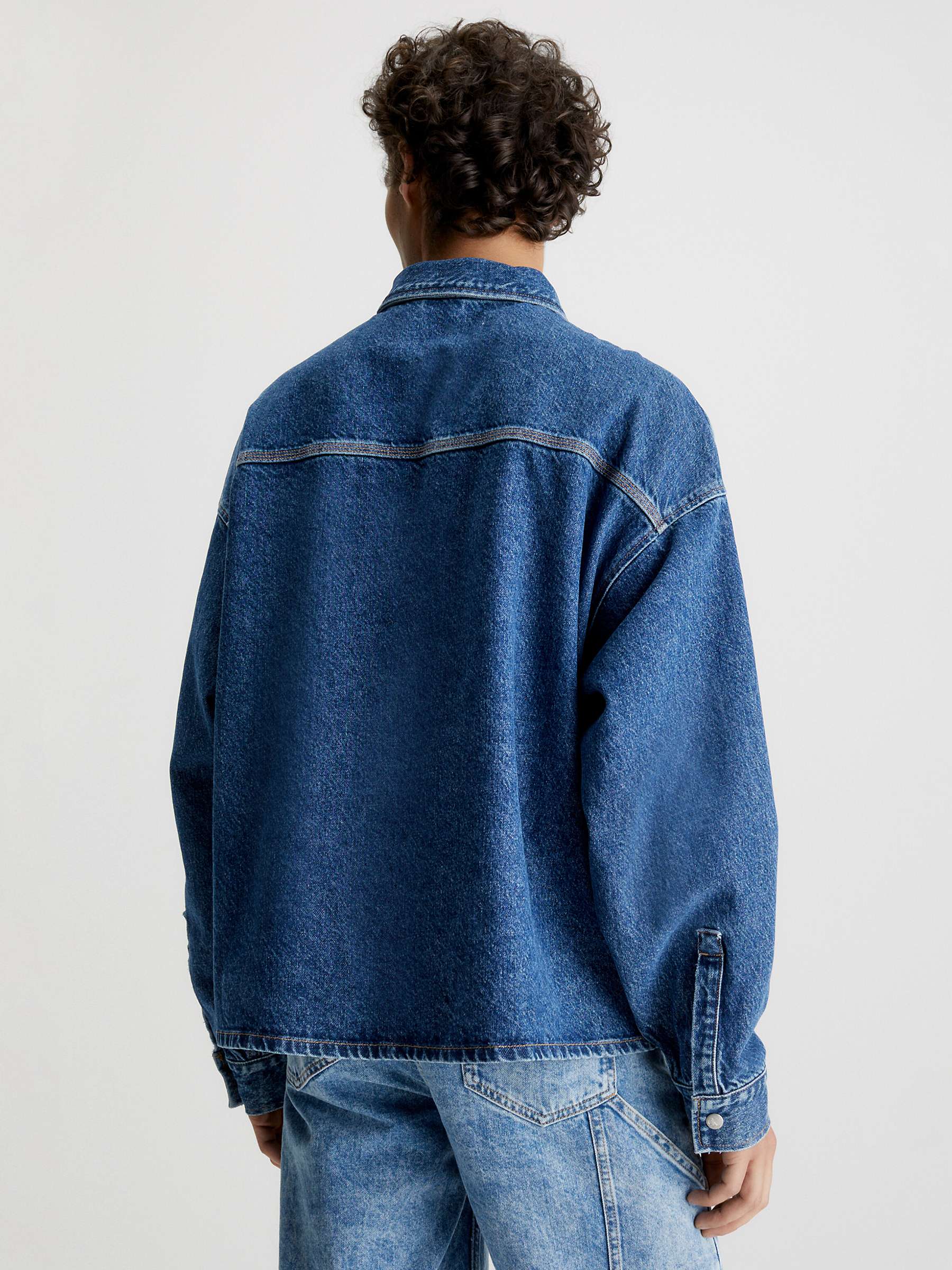 Calvin Klein Boxy Loose Utility Shirt, Blue at John Lewis & Partners