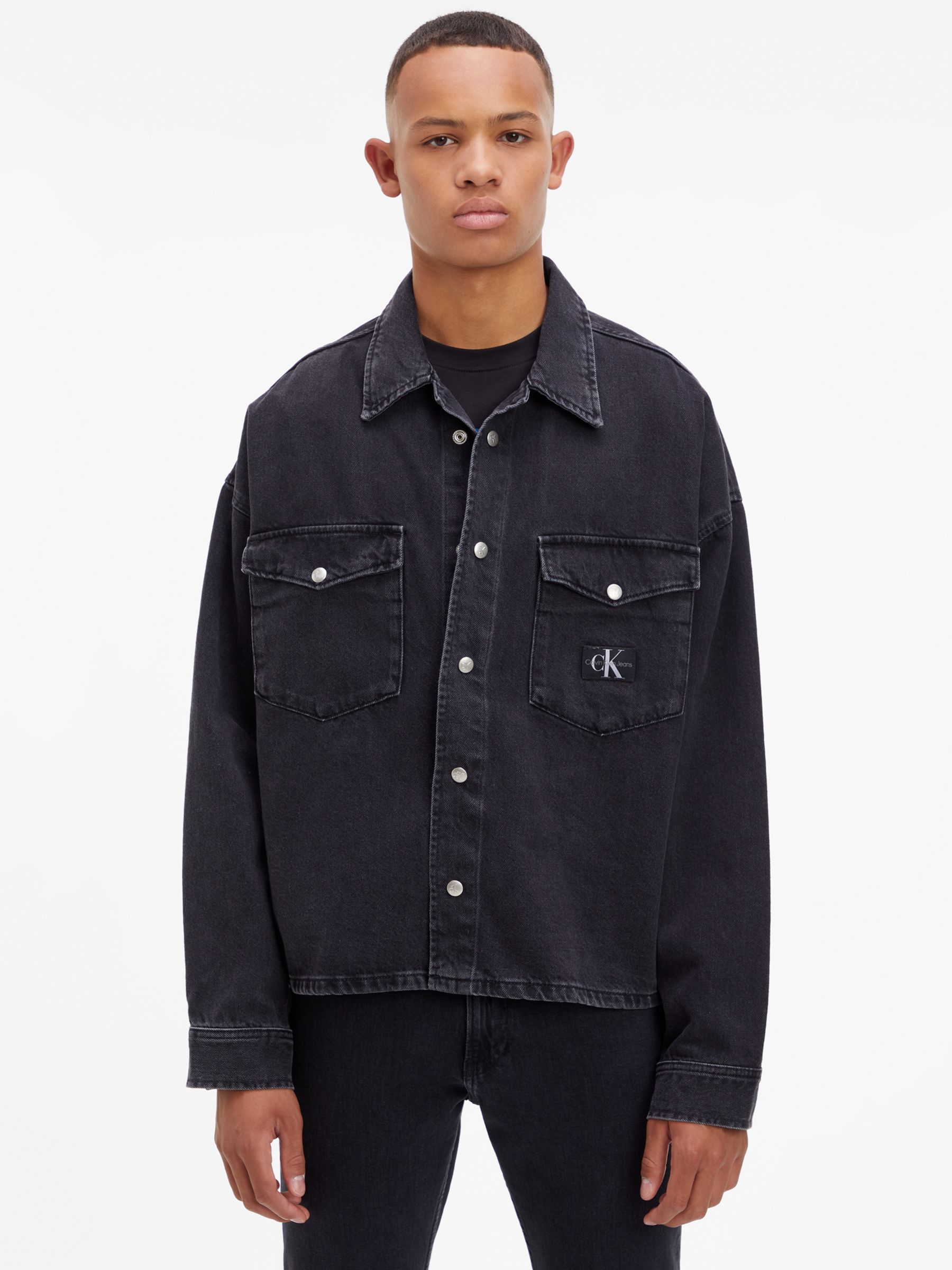 Calvin Klein Boxy Loose Denim Shirt, Black, XS