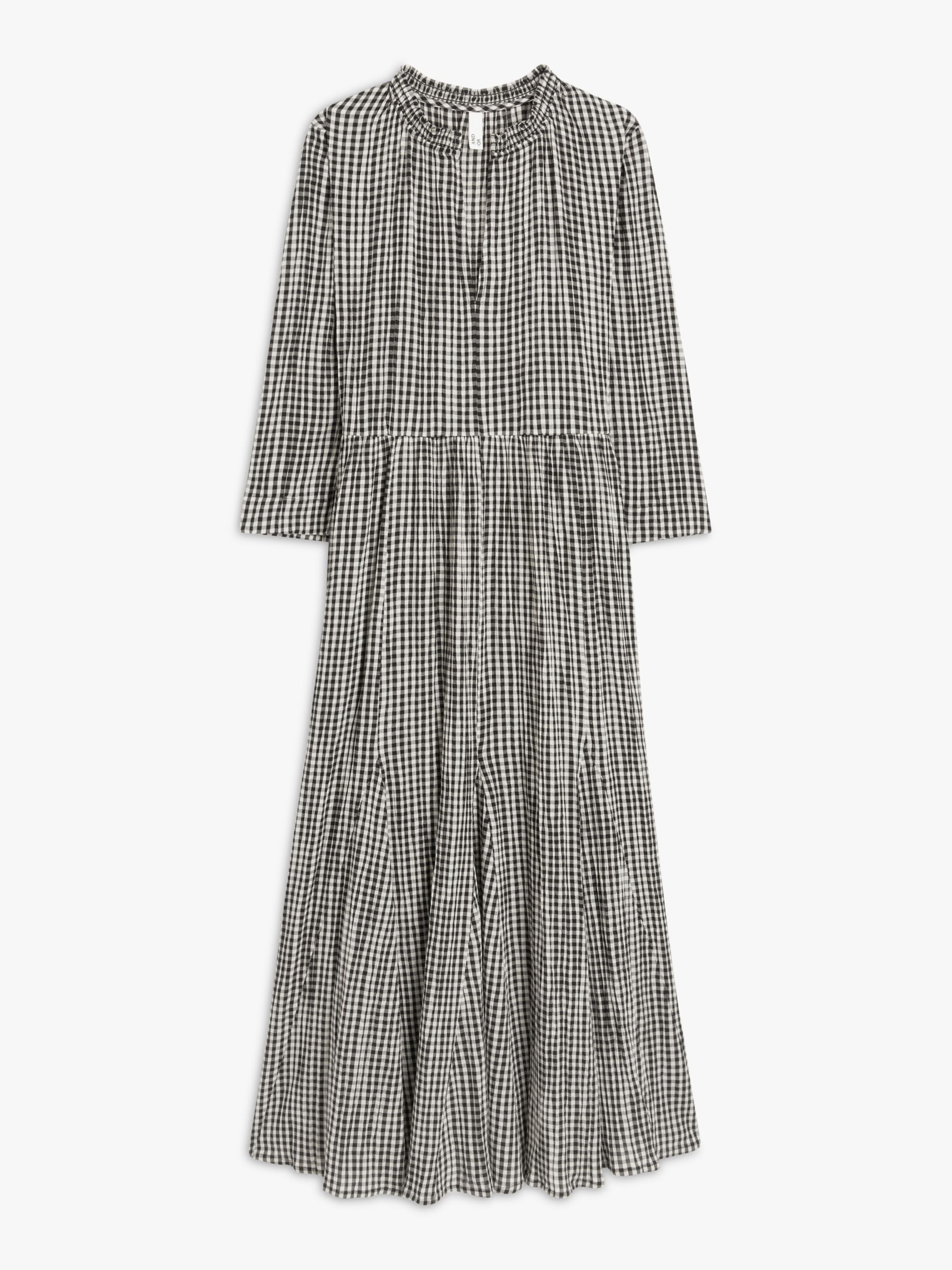 AND/OR Vanessa Gingham Smock Dress, Black/Cream at John Lewis & Partners