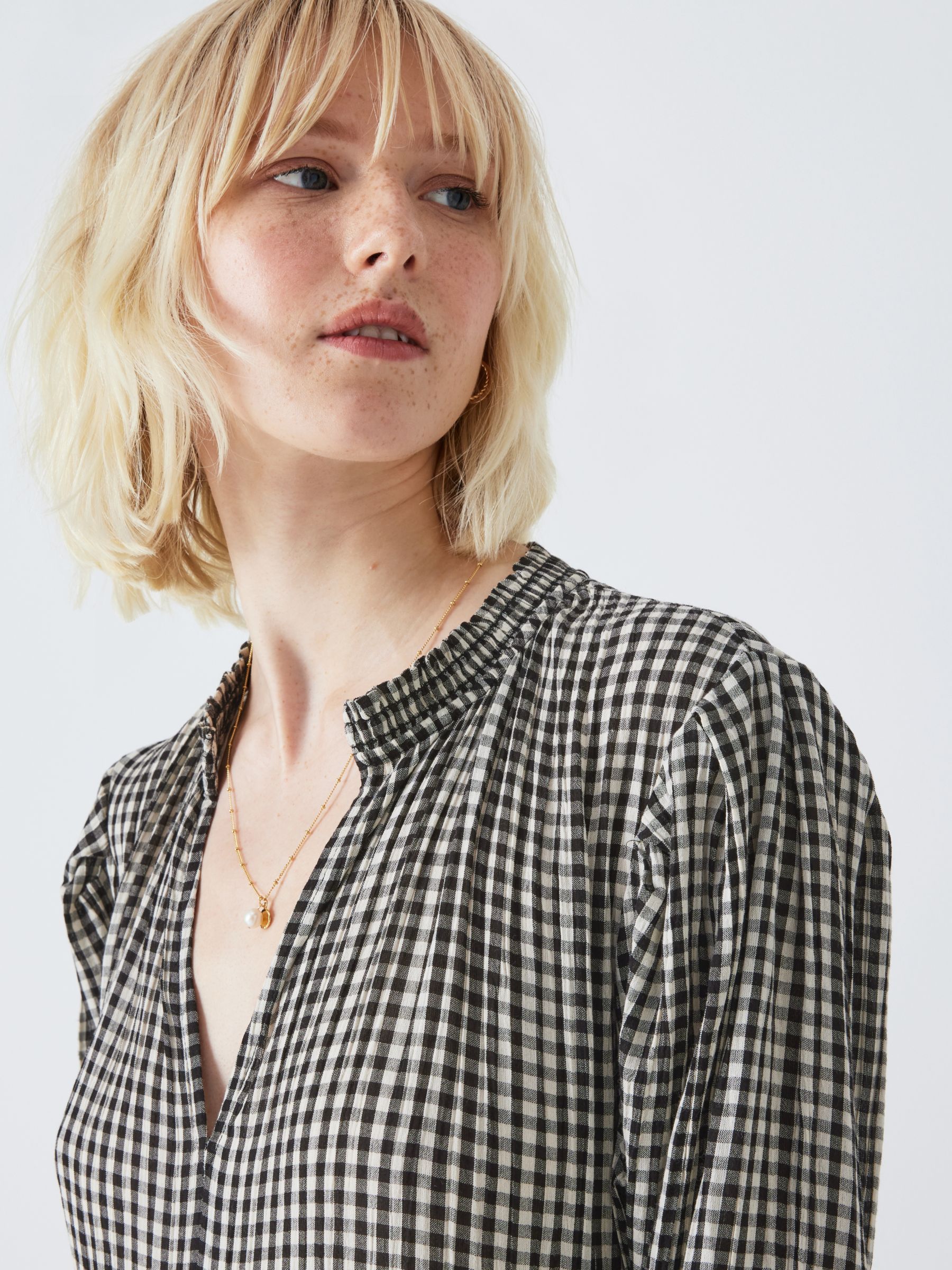 AND/OR Vanessa Gingham Smock Dress, Black/Cream at John Lewis & Partners