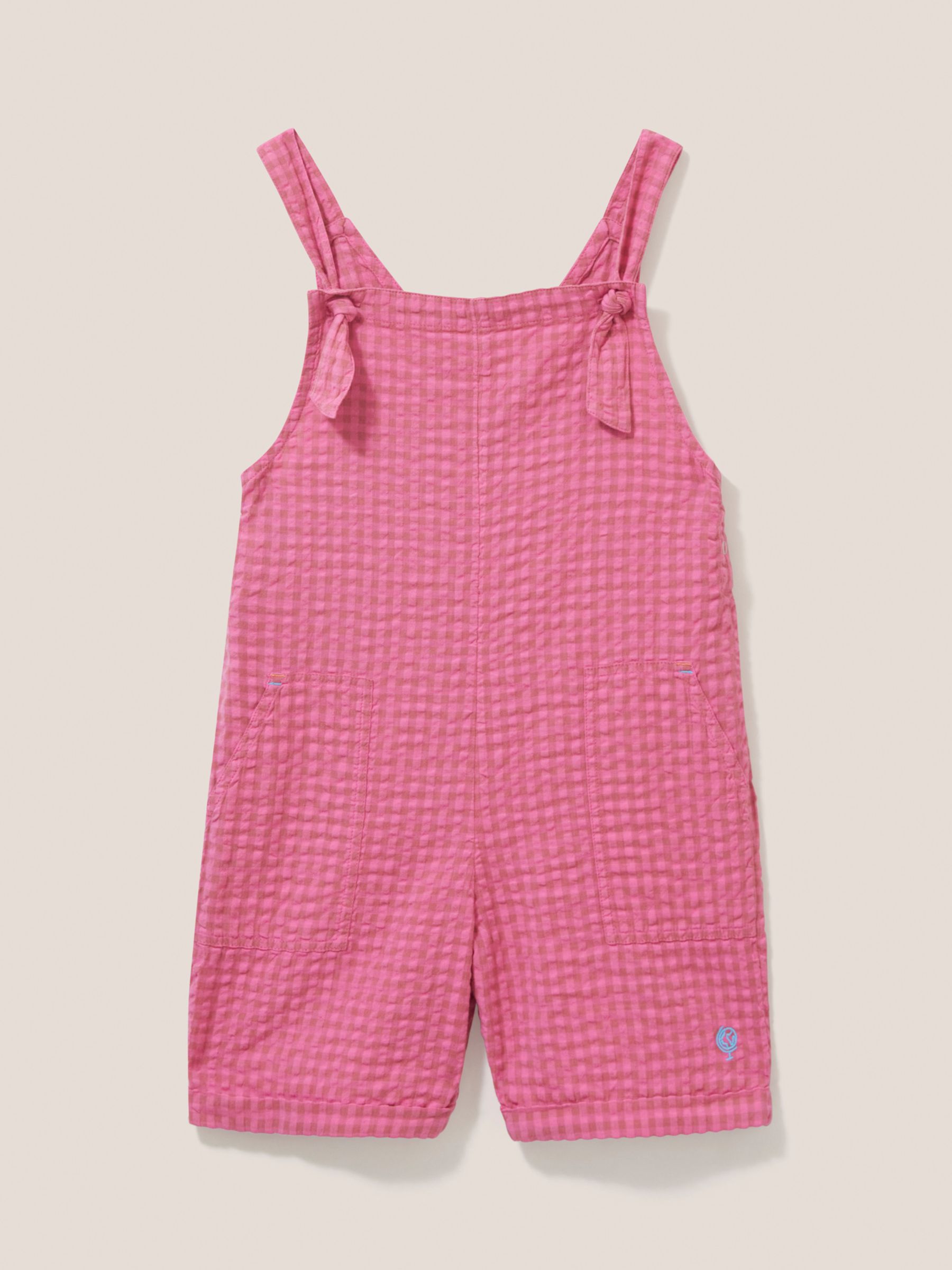 White Stuff Kids' Gingham Seersucker Playsuit, Bright Pink