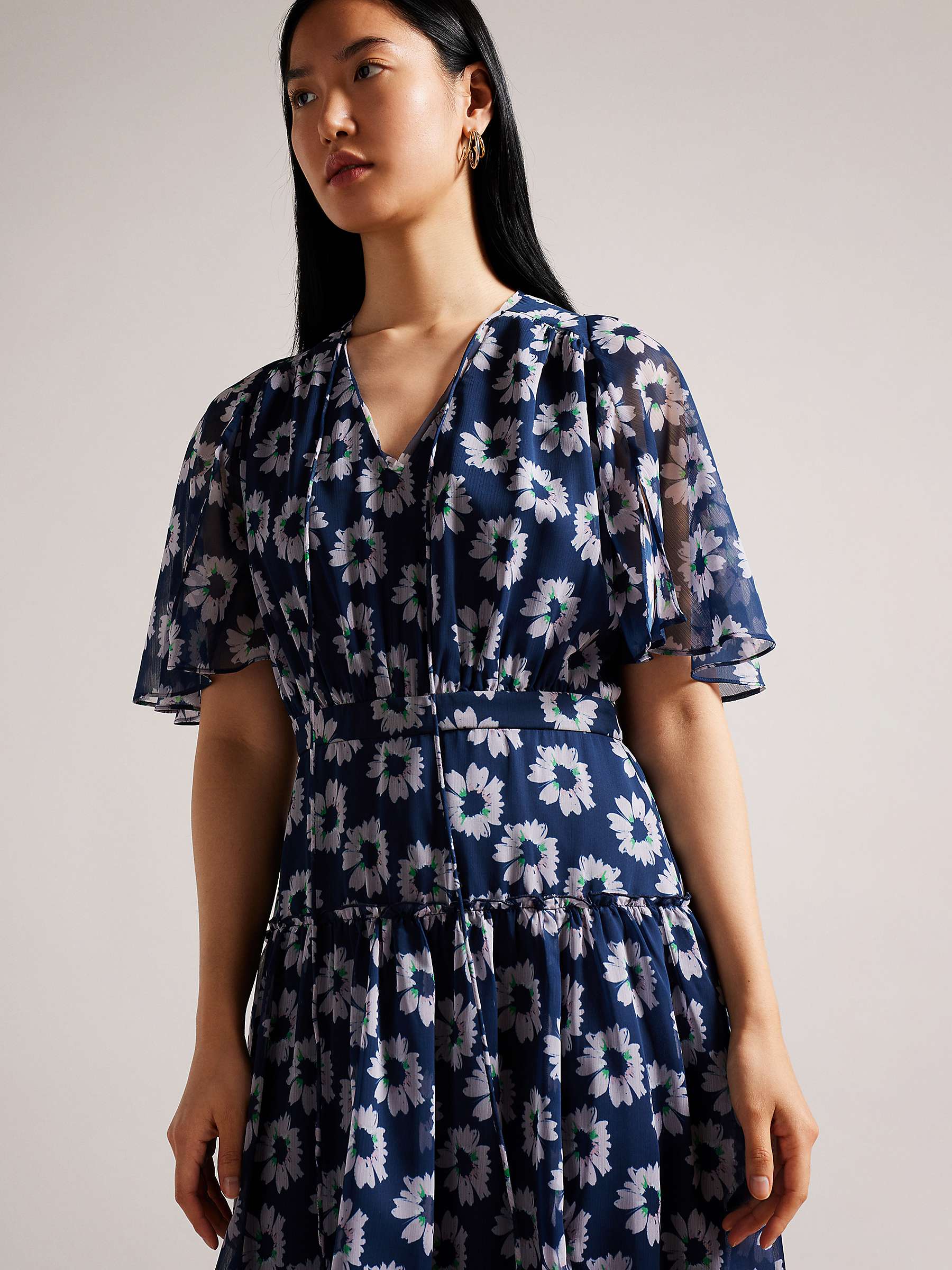 Buy Ted Baker Marllee Fit and Flare Floral Tiered Midi Dress, Dark Navy/White Online at johnlewis.com