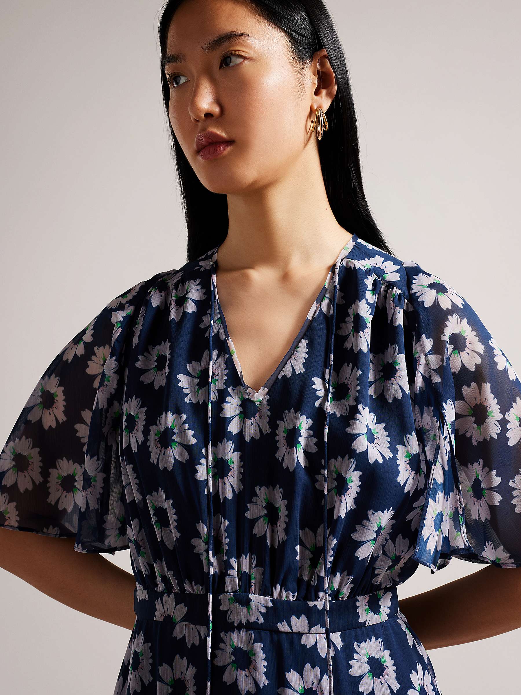 Buy Ted Baker Marllee Fit and Flare Floral Tiered Midi Dress, Dark Navy/White Online at johnlewis.com