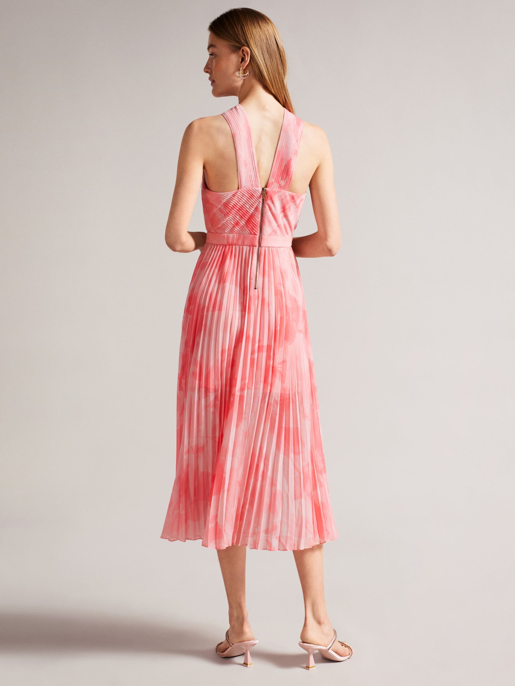 Ted Baker Mirelia Cross Front Pleated Midi Dress Coral At John Lewis And Partners