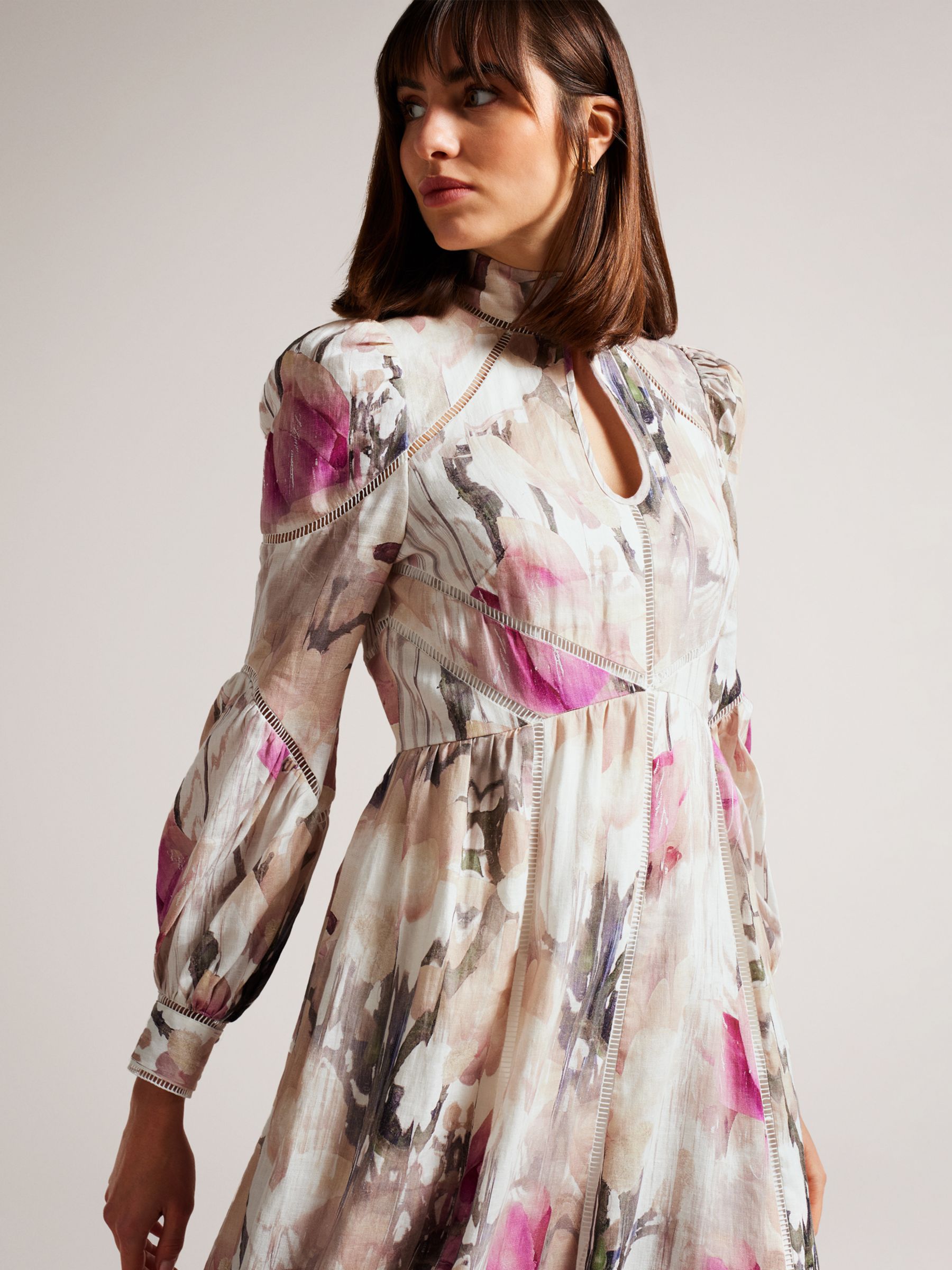 Ted Baker Freisya Floral Print Midi Dress, Pink/Multi at John Lewis ...